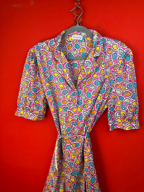 Abito vintage Devernois Paris con cintura fantasia multicolor