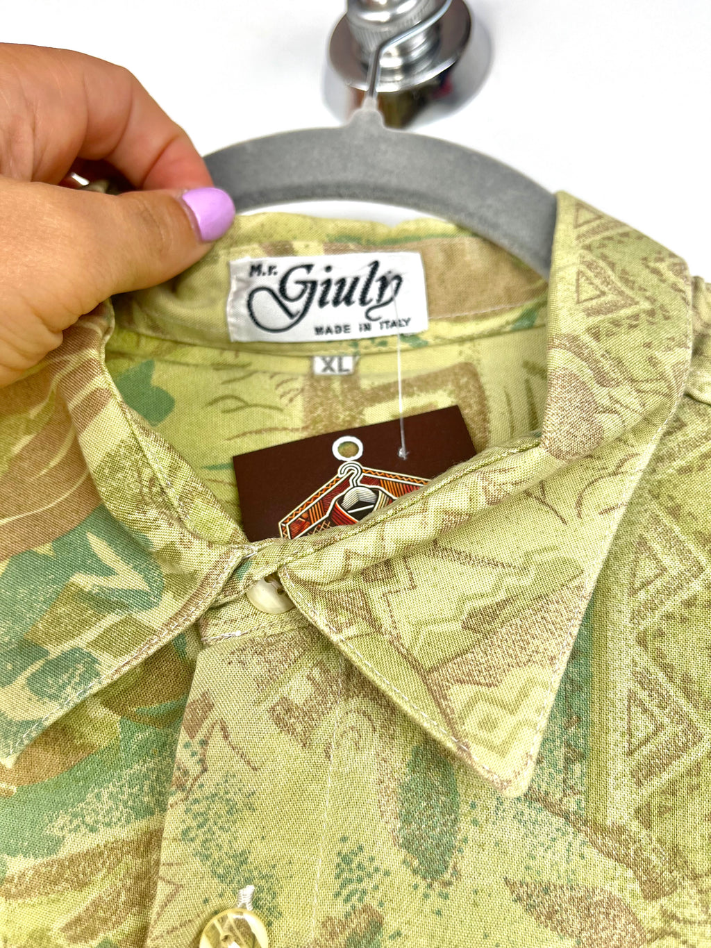 Camicia vintage fantasia astratta in viscosa Made in Italy