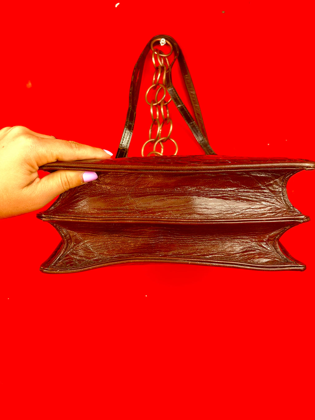 Borsa Vintage Effetto Coccodrillo Marrone Lucida Anni 90