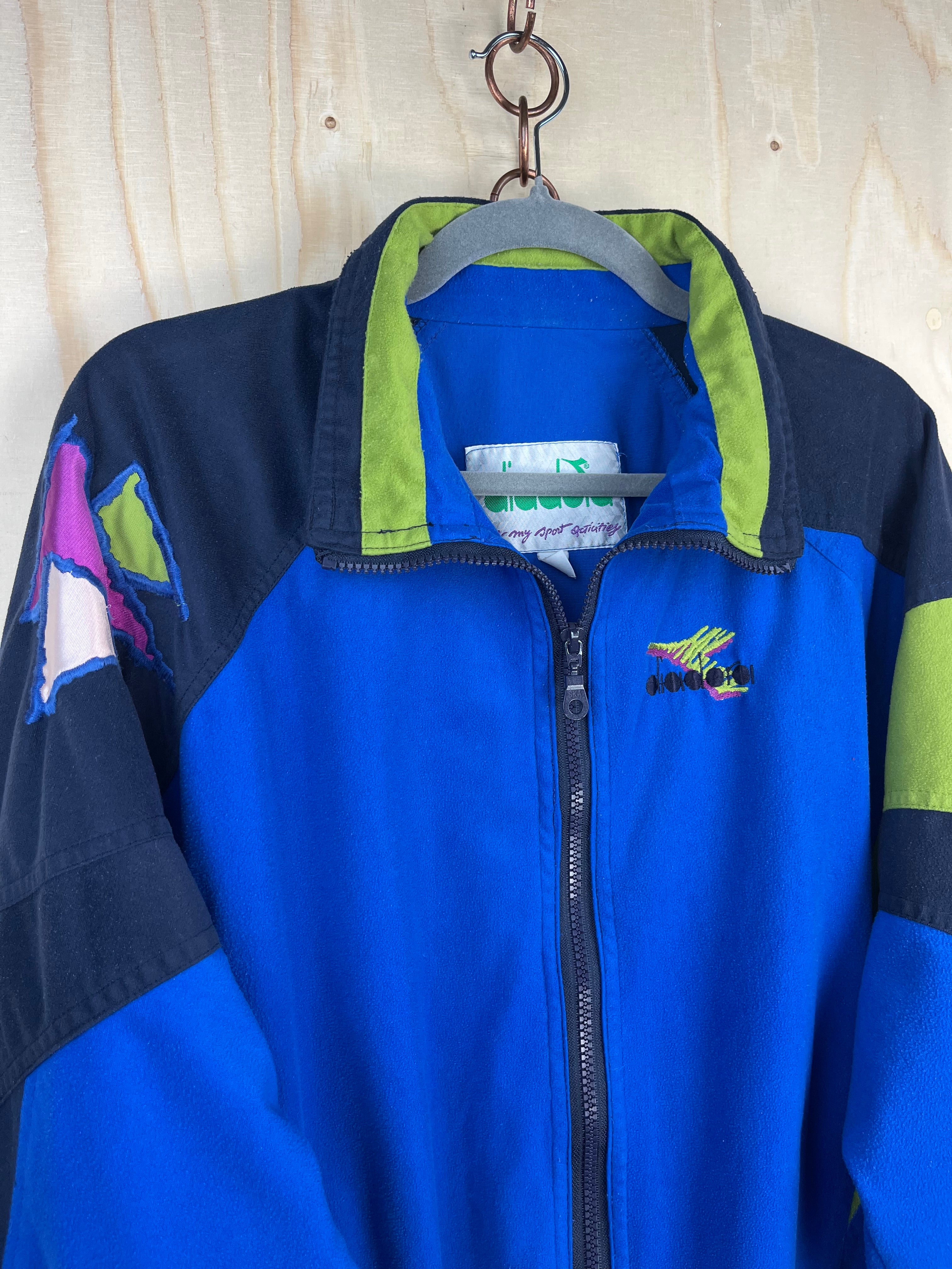 Vintage Diadora Track Jacket Blue Green Colorblock Full Zip L