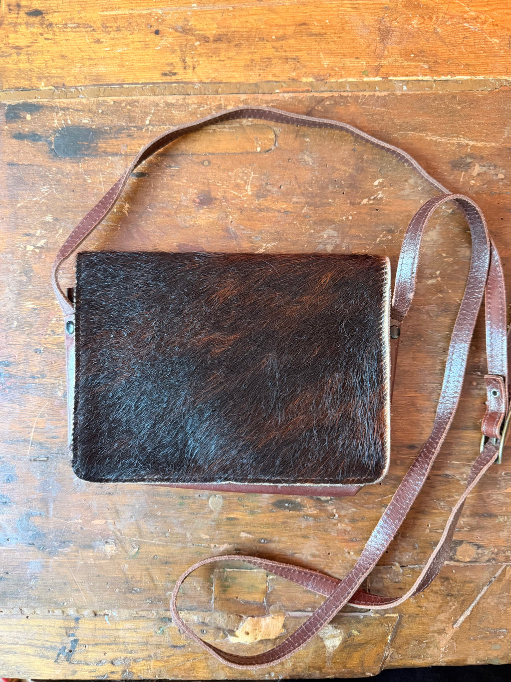 Borsa vintage in vera pelle e cavallino | Tracolla regolabile