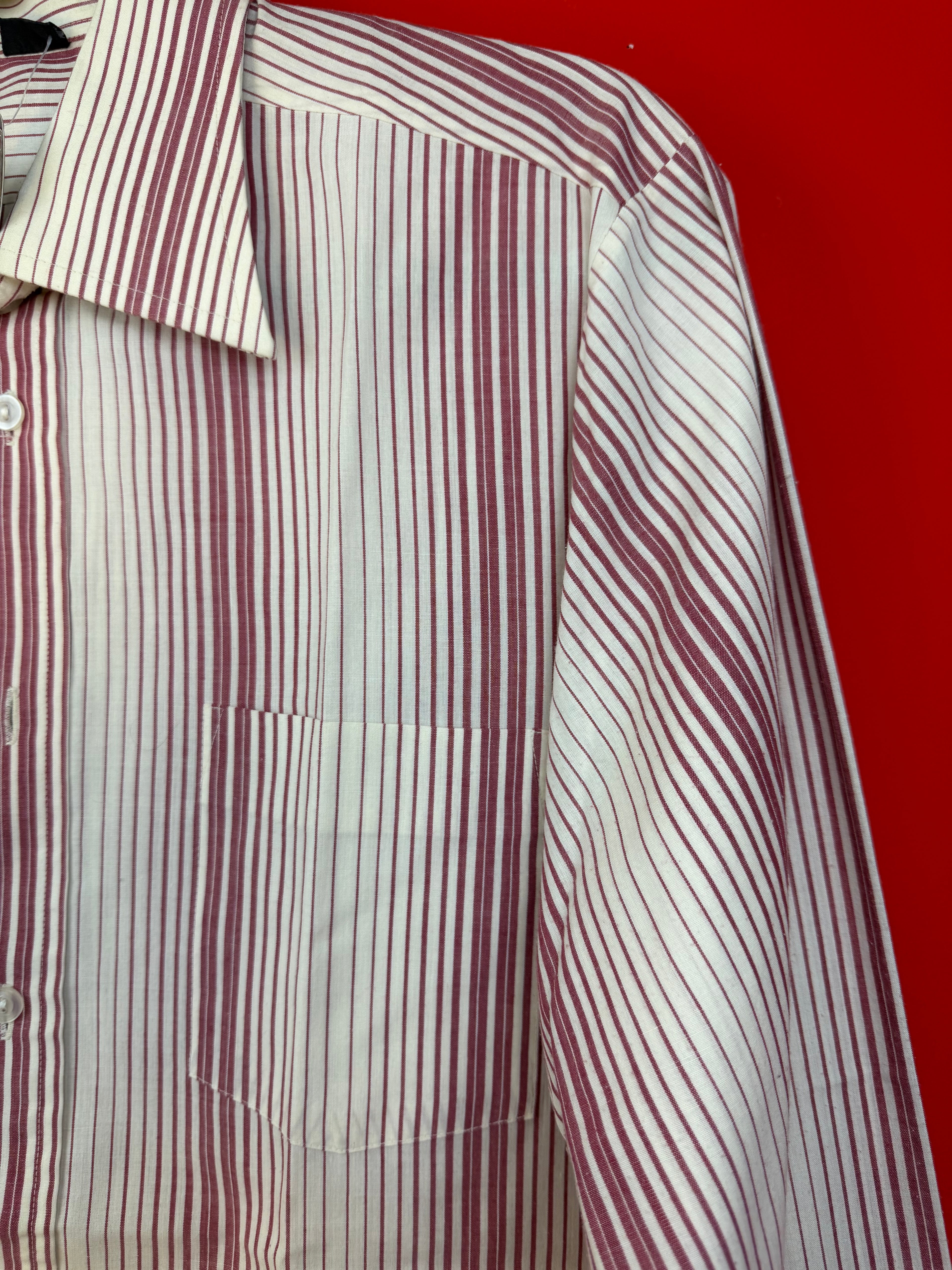 Vintage Camicia Uomo a Righe Bordeaux in Cotone 95% – Taschino Frontale