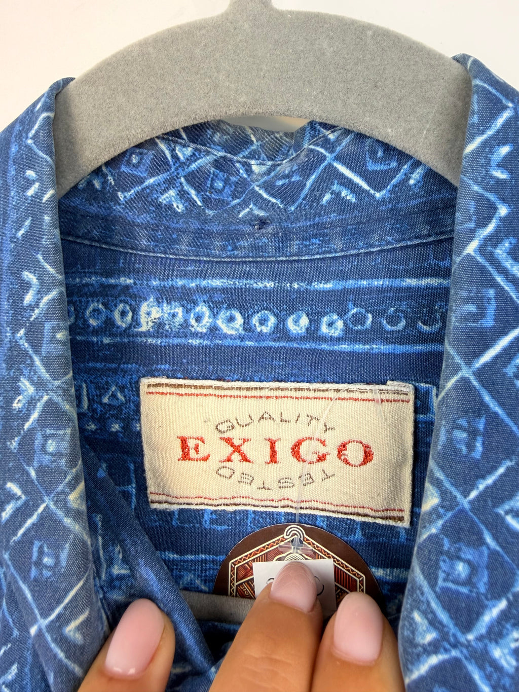 Vintage Exigo 90s Geometric Blue Shirt –