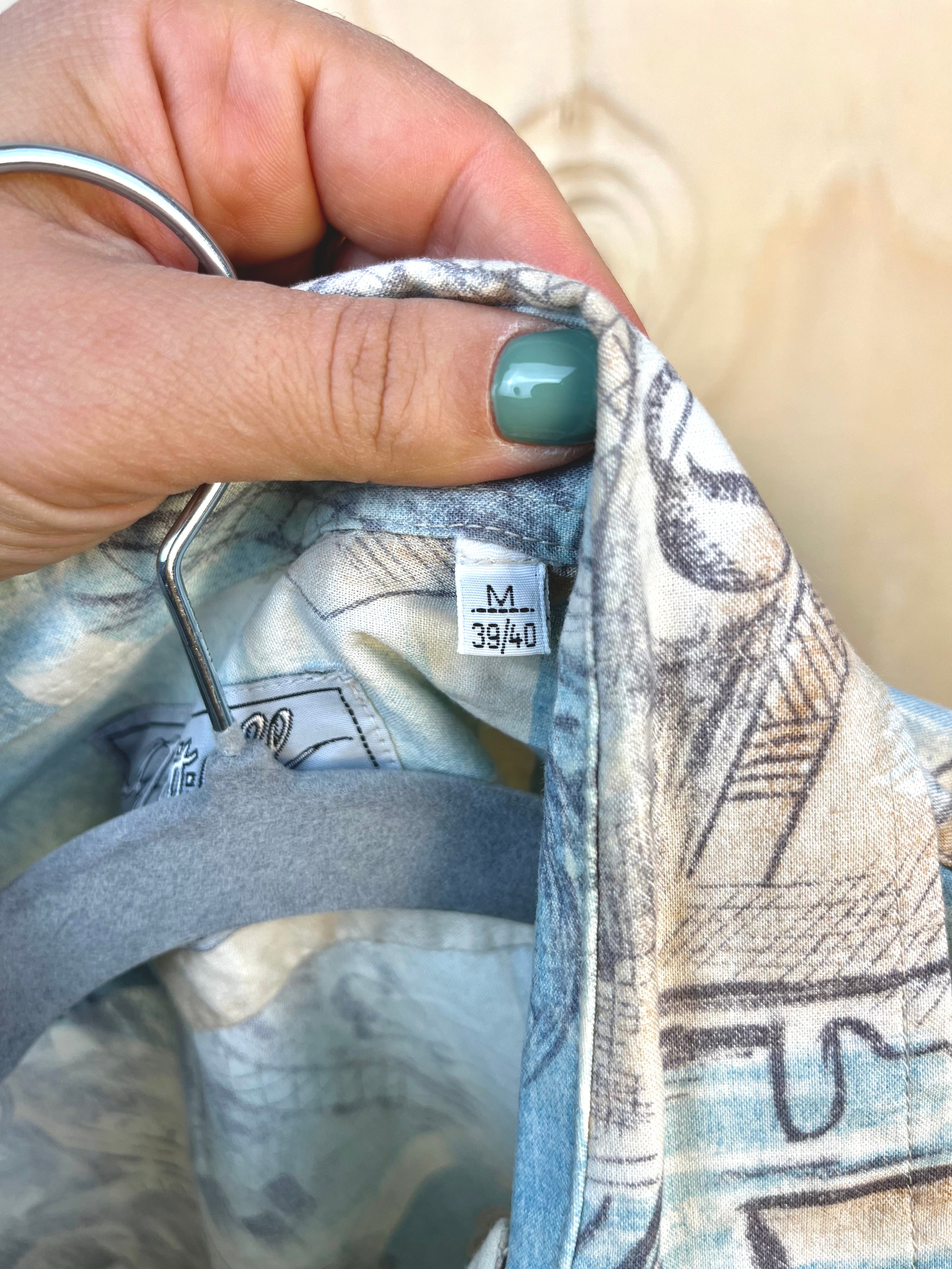 Vintage Artistic Pattern Shirt – Light Blue Retro Long Sleeve