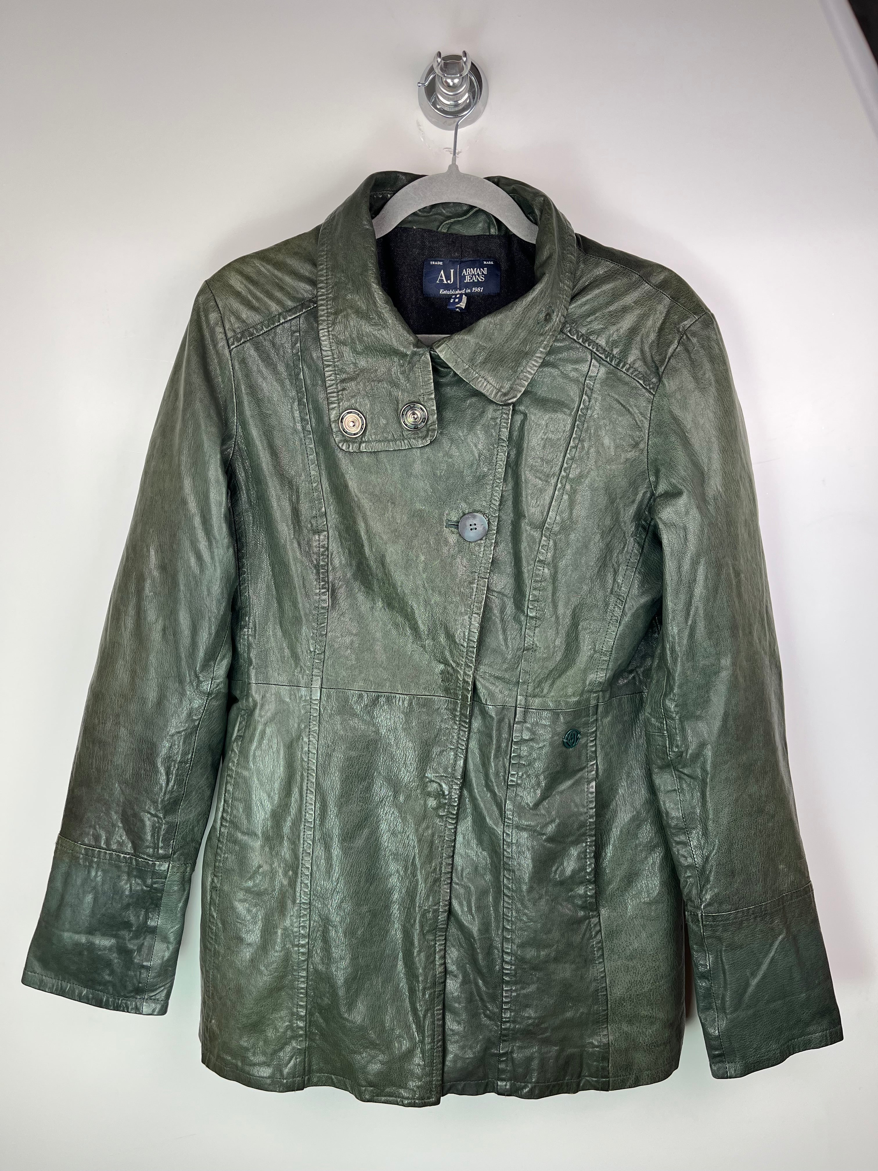 Armani Jeans Leather Jacket Green Y2K