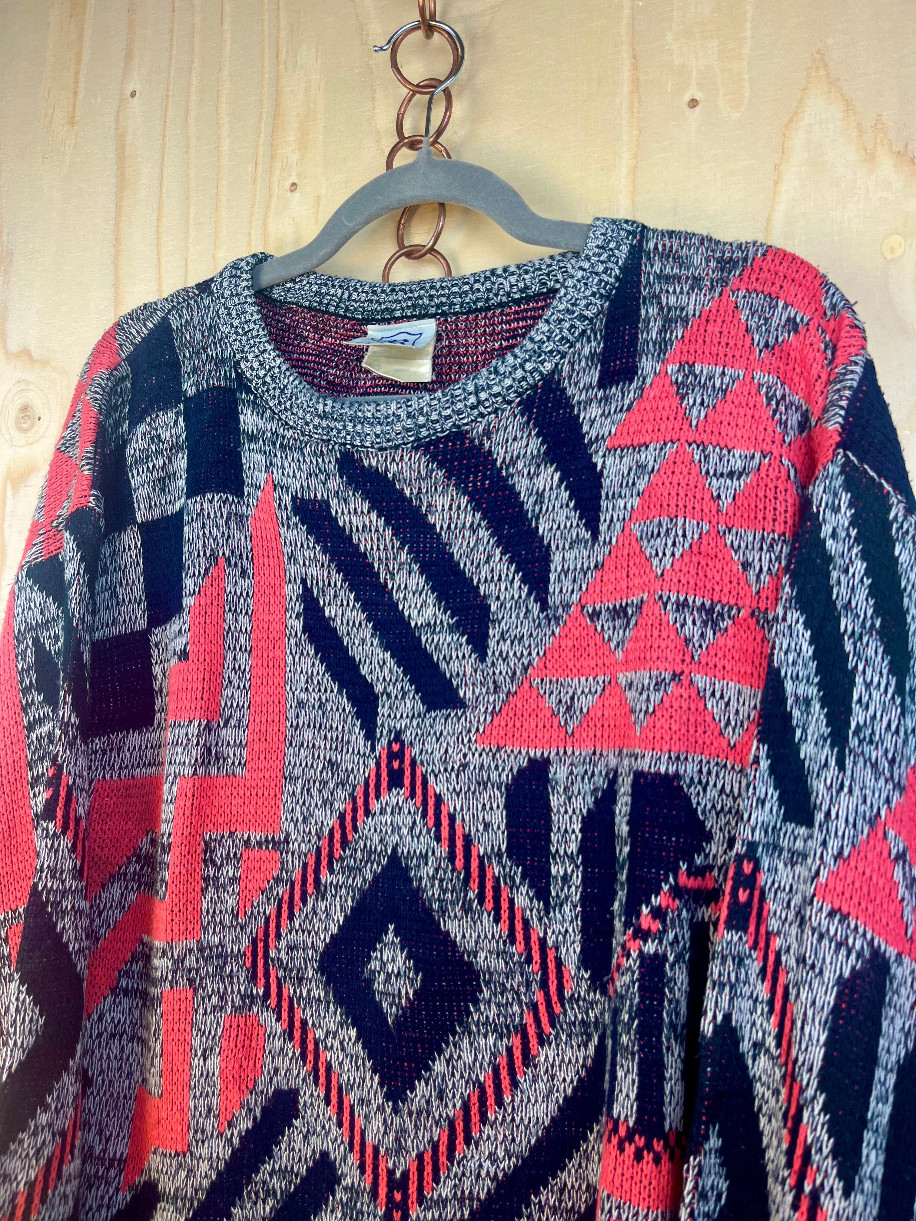 Vintage Harris Geometric Knit Sweater 90s Pattern Multicolor