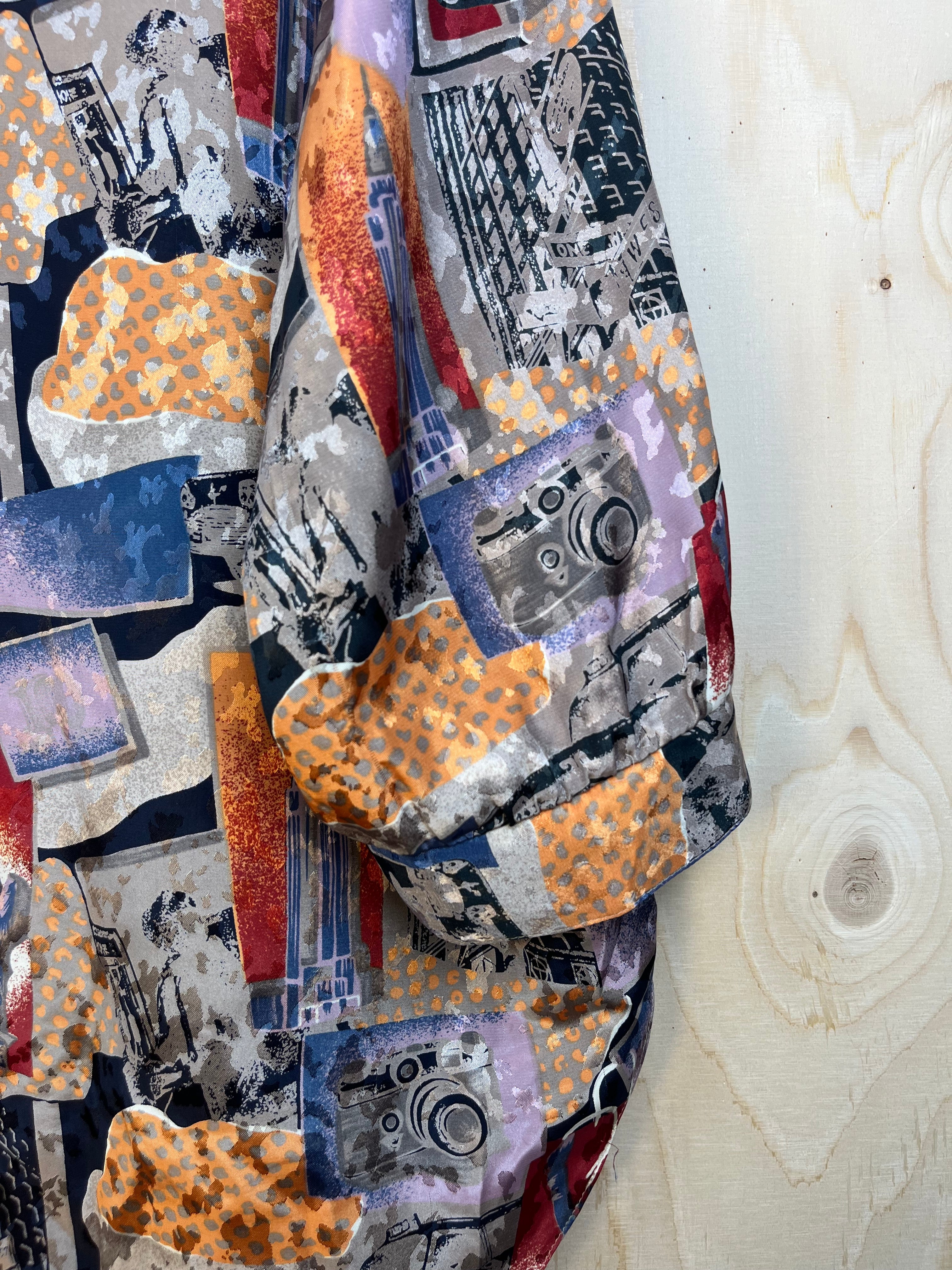 Vintage Abstract City Print Blouse