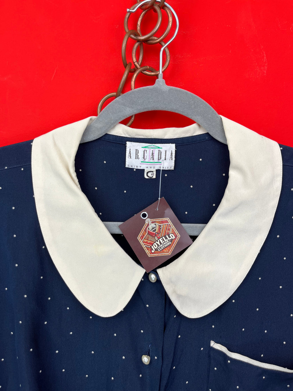 Blusa Vintage In Seta A Pois Con Colletto Peter Pan