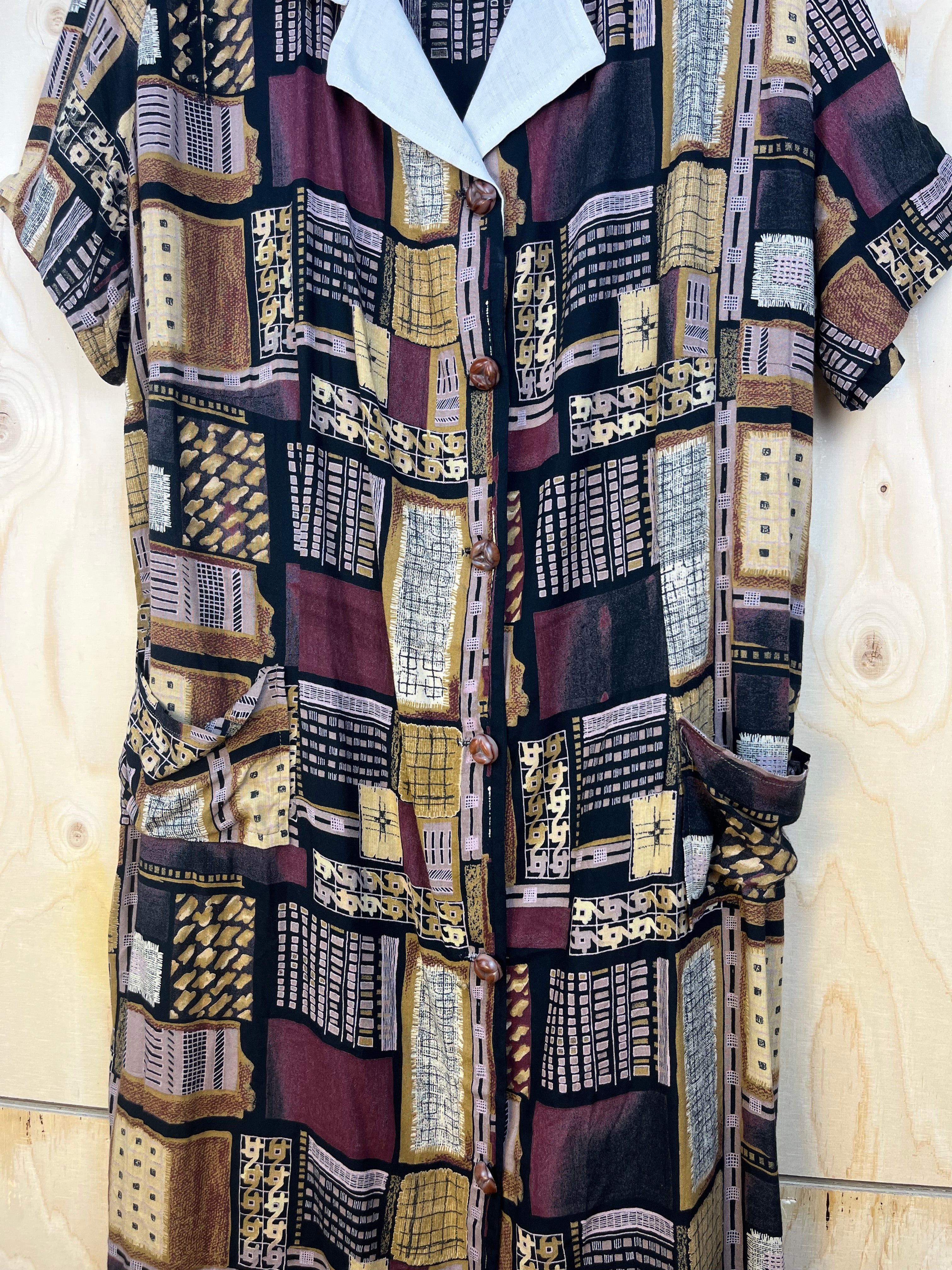 Vintage Pattern Midi Dress 90s