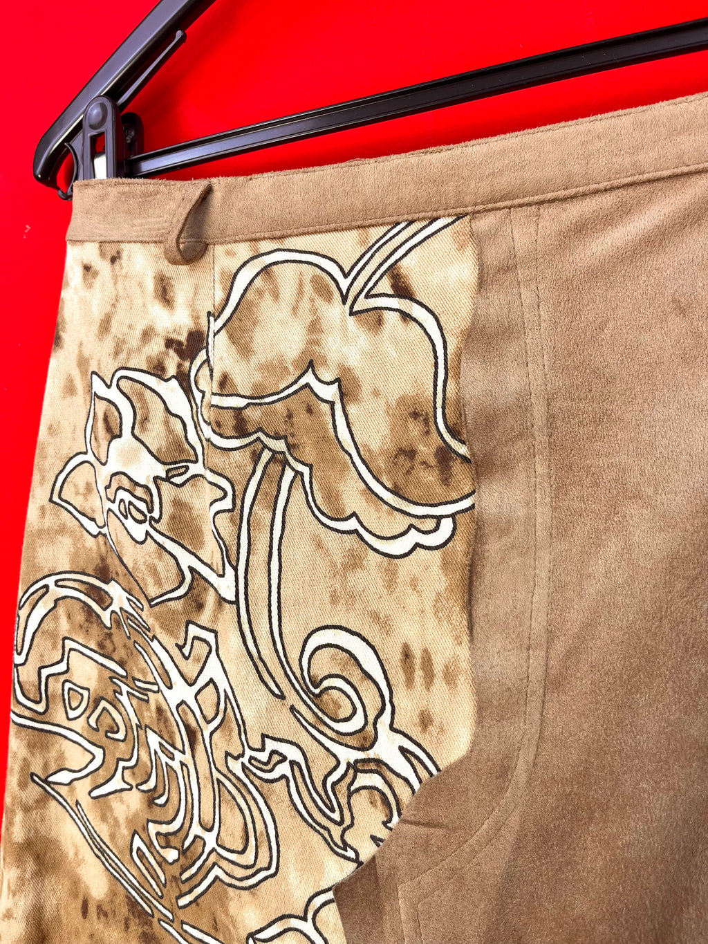Vintage Asymmetric Wrap Skirt in Suede Effect & Abstract Print – Made in Italy