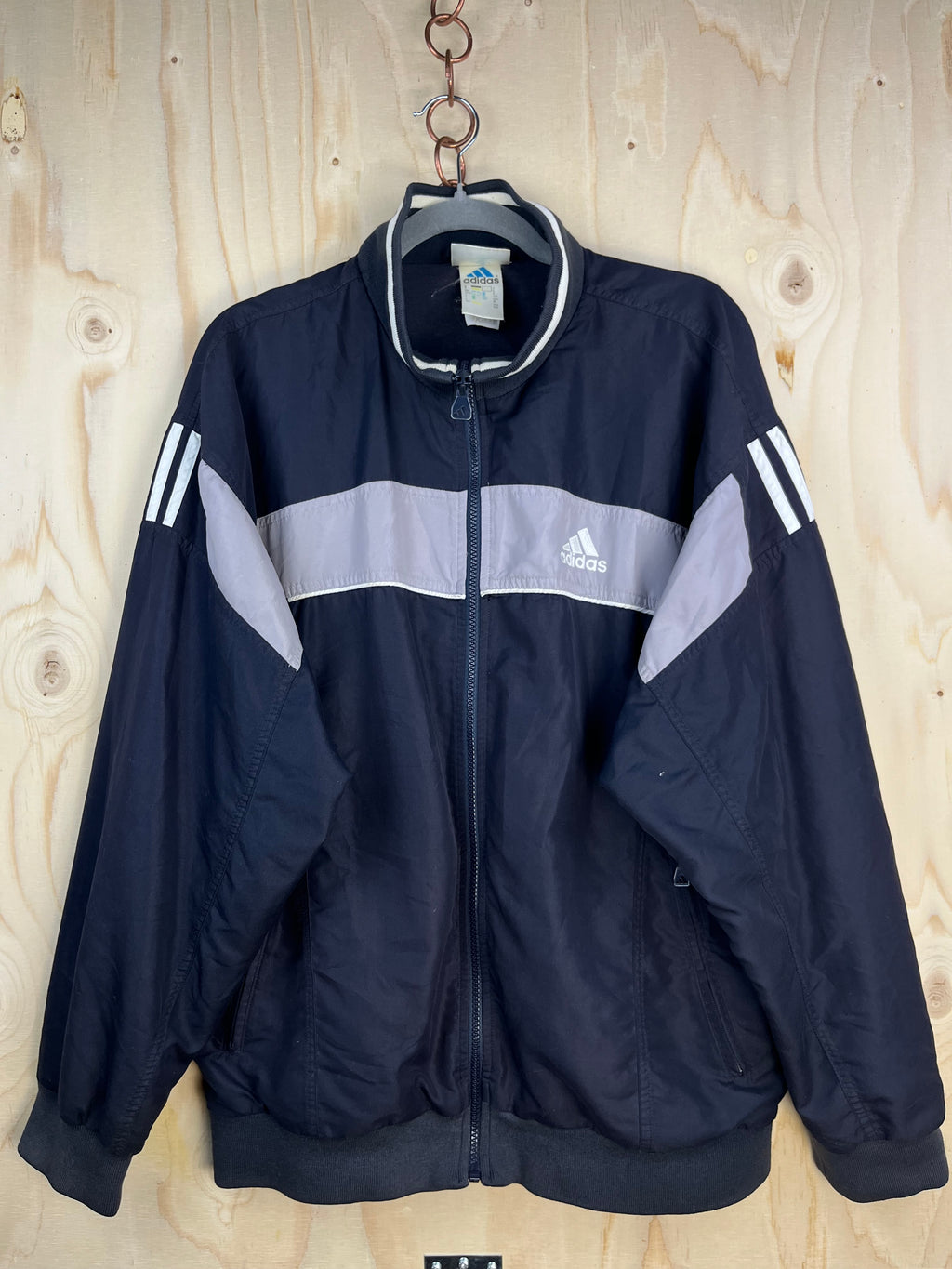 Vintage Adidas Track Jacket Navy Grey 90s Zip-Up