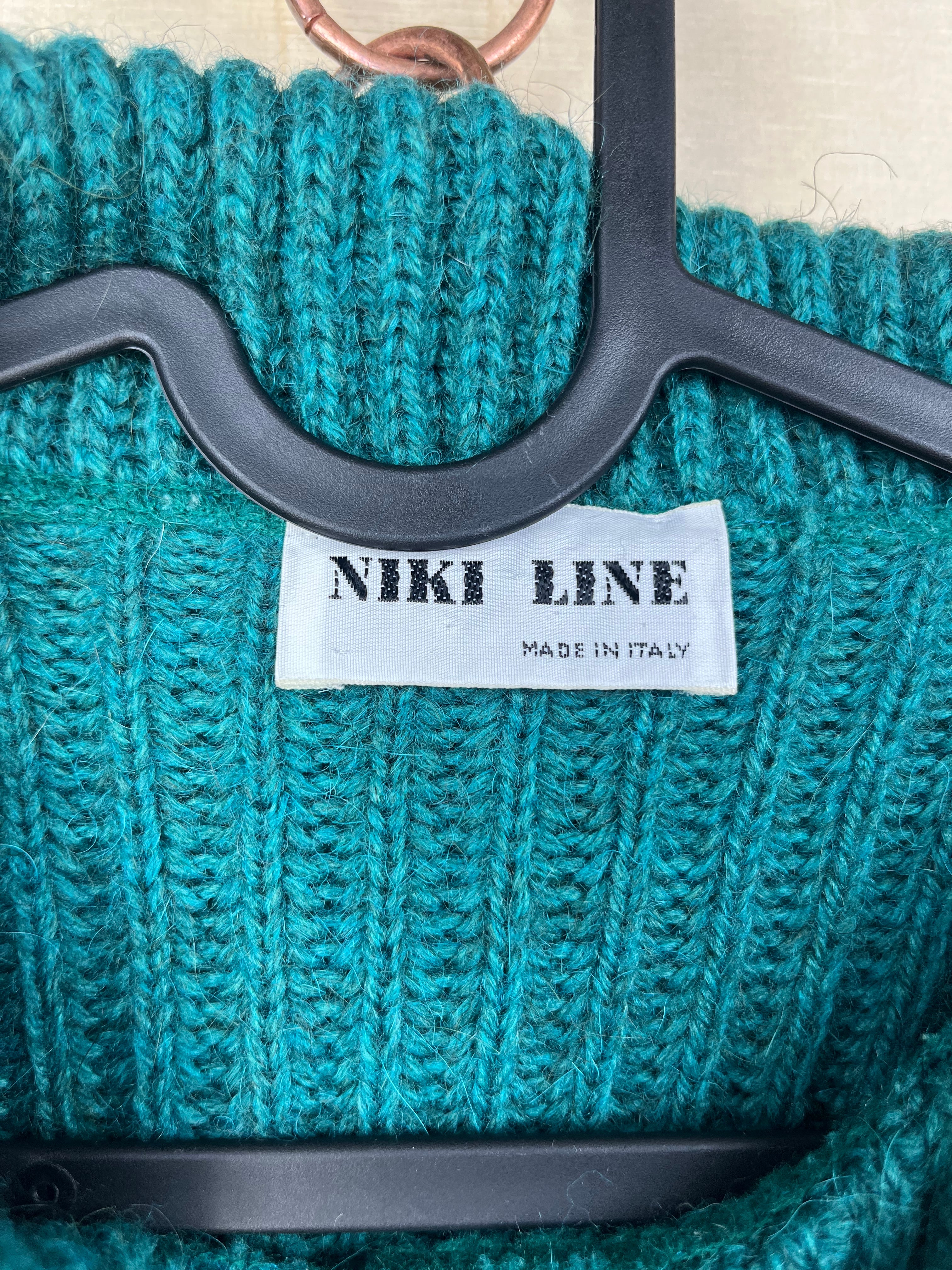 Vintage Italian Alpaca Wool Blend Turtleneck Sweater Teal Green Oversized Fit