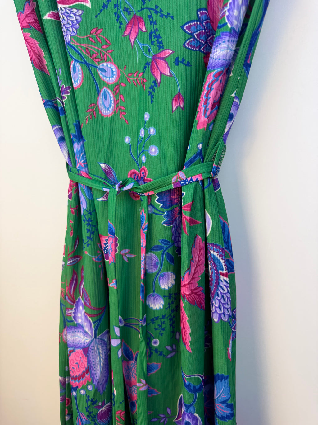 Abito vintage floreale verde con cintura – Midi anni ’90