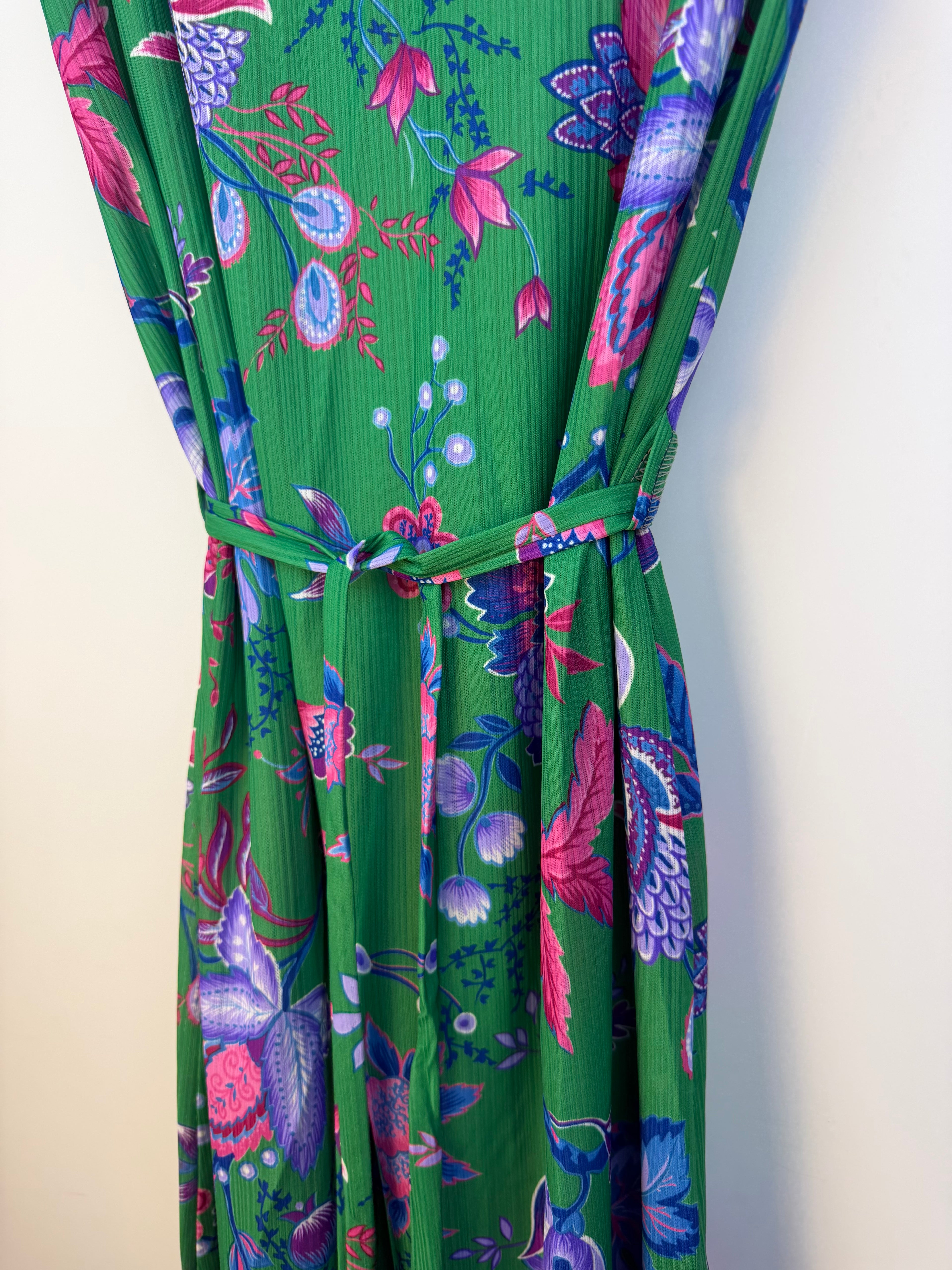 Abito vintage floreale verde con cintura – Midi anni ’90