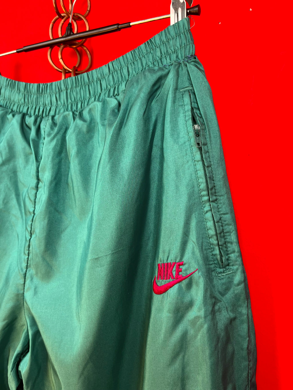 Nike Vintage Track Pants Verde Y2K Logo Rosa