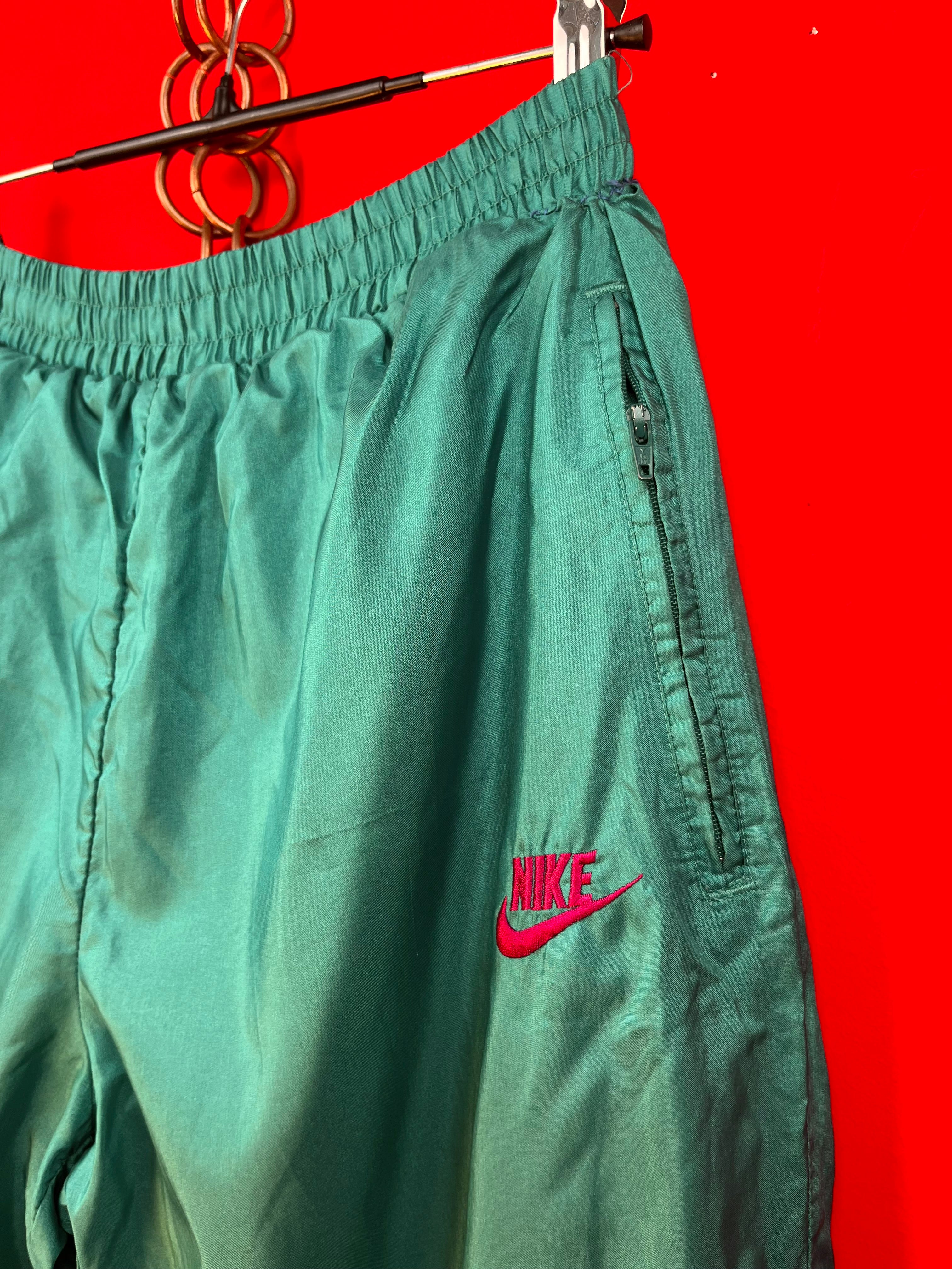 Nike Vintage Track Pants Verde Y2K Logo Rosa