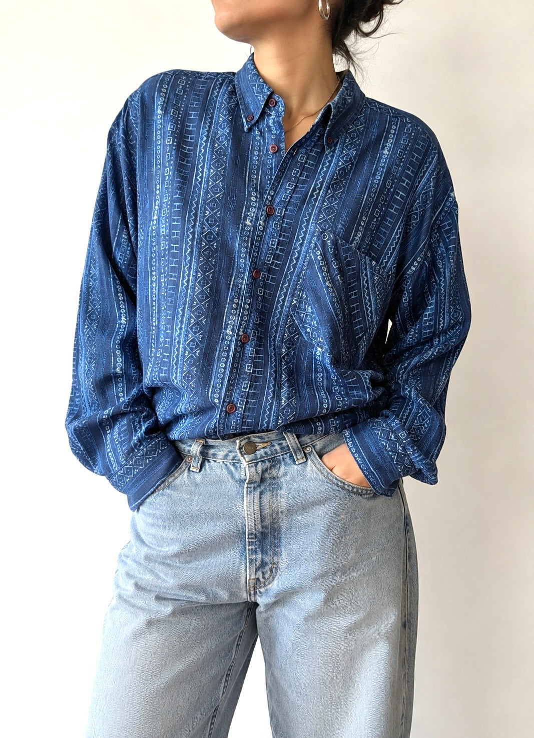 Vintage Exigo 90s Geometric Blue Shirt –