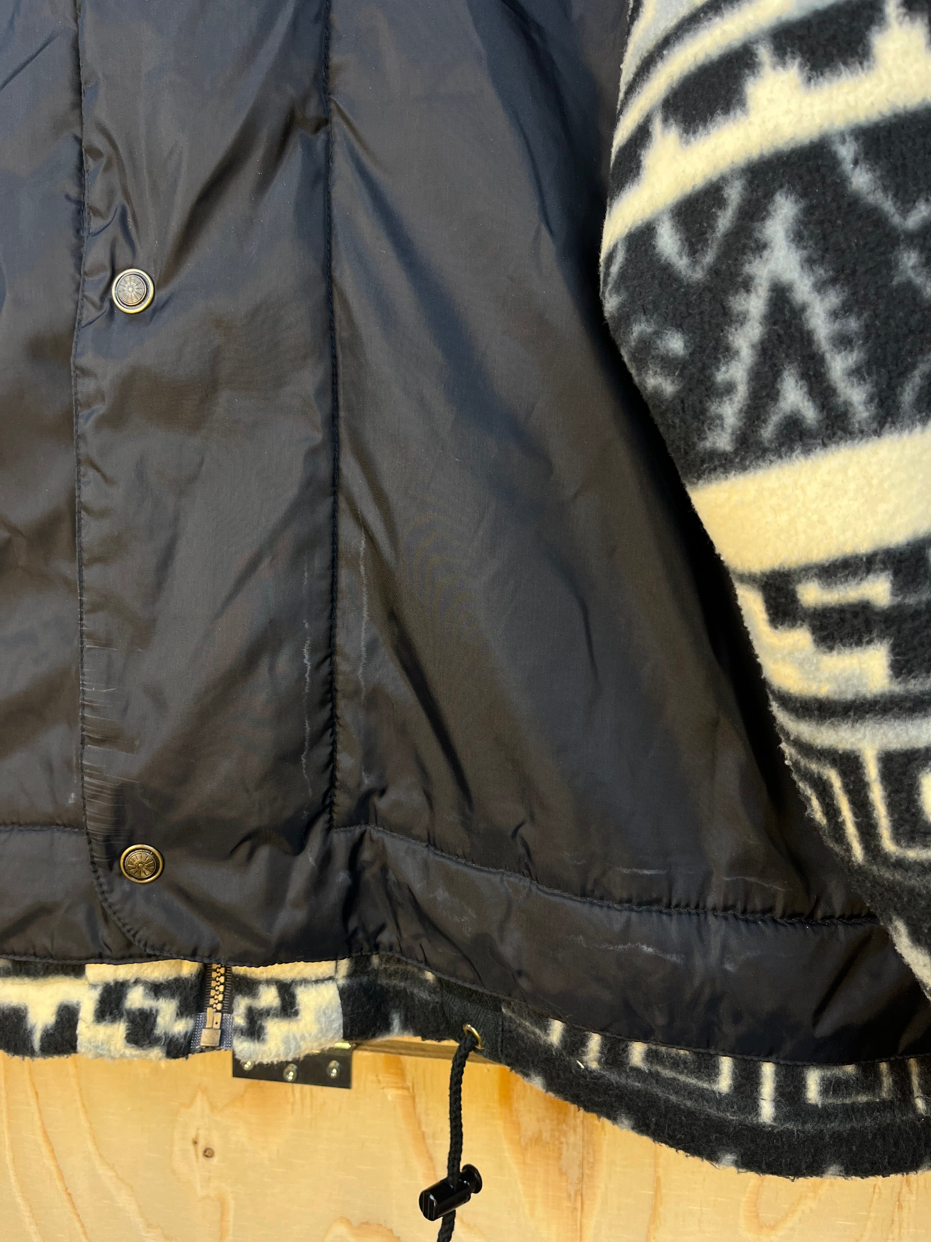 Vintage Aztec Fleece & Quilted Jacket Black Oversize