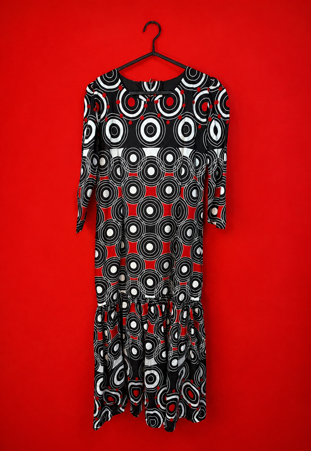 Abito sartoriale vintage in tessuto Wax con fantasia geometrica