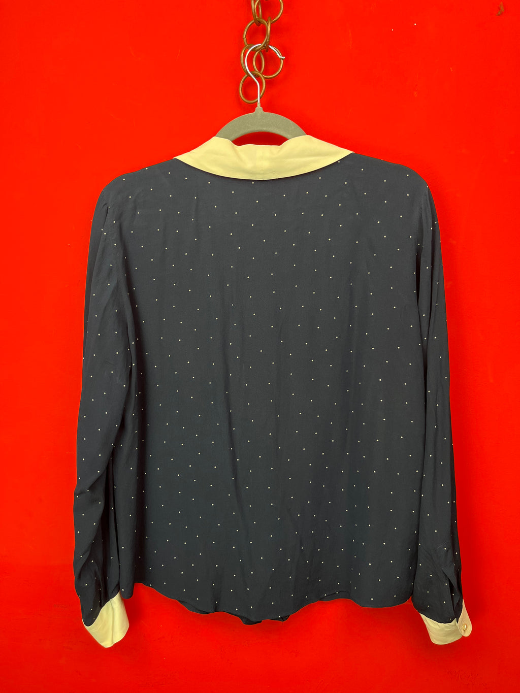 Blusa Vintage In Seta A Pois Con Colletto Peter Pan
