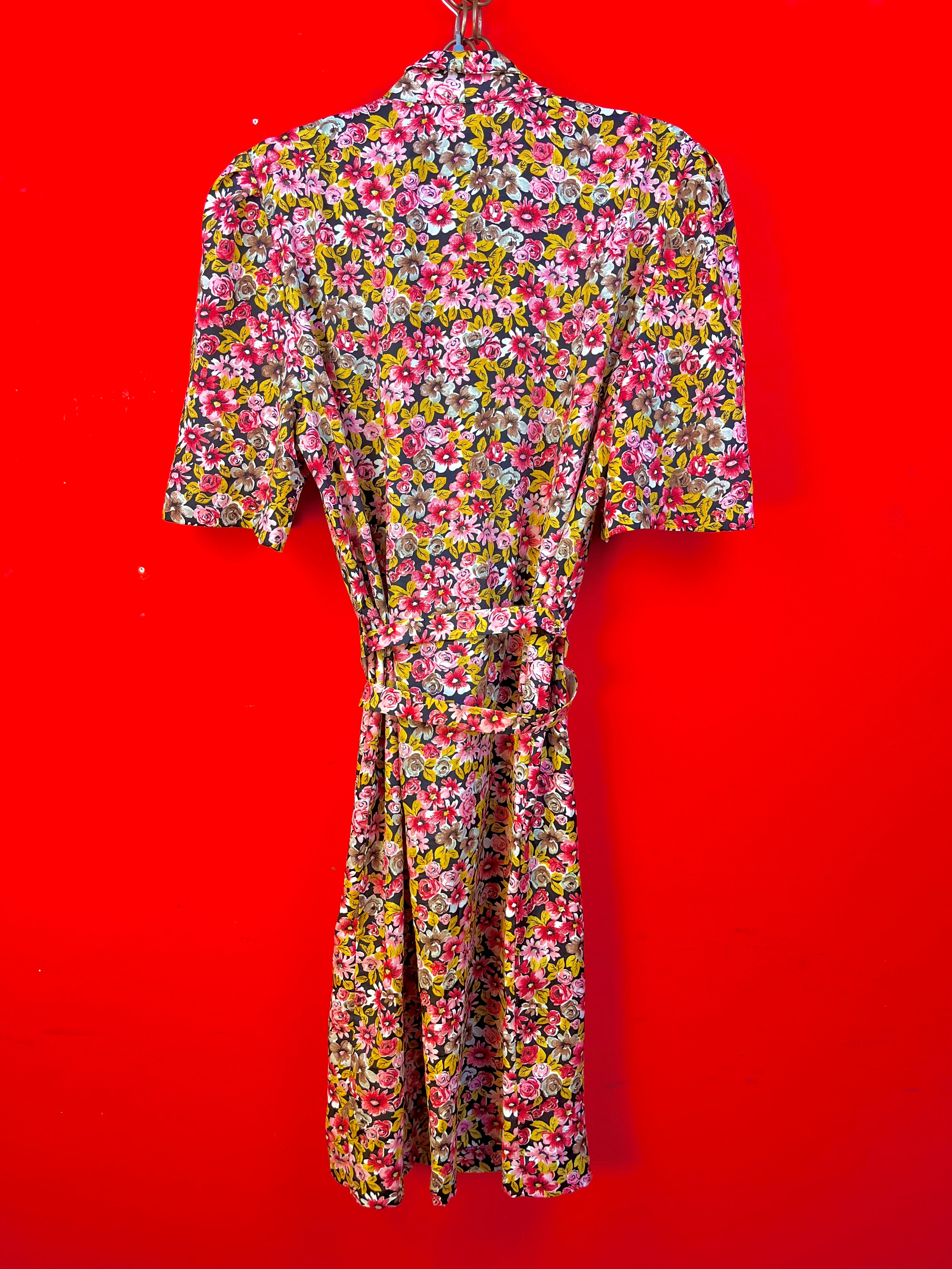 Vintage Floral Dress Made in Italy Belted 90s Midi Dress