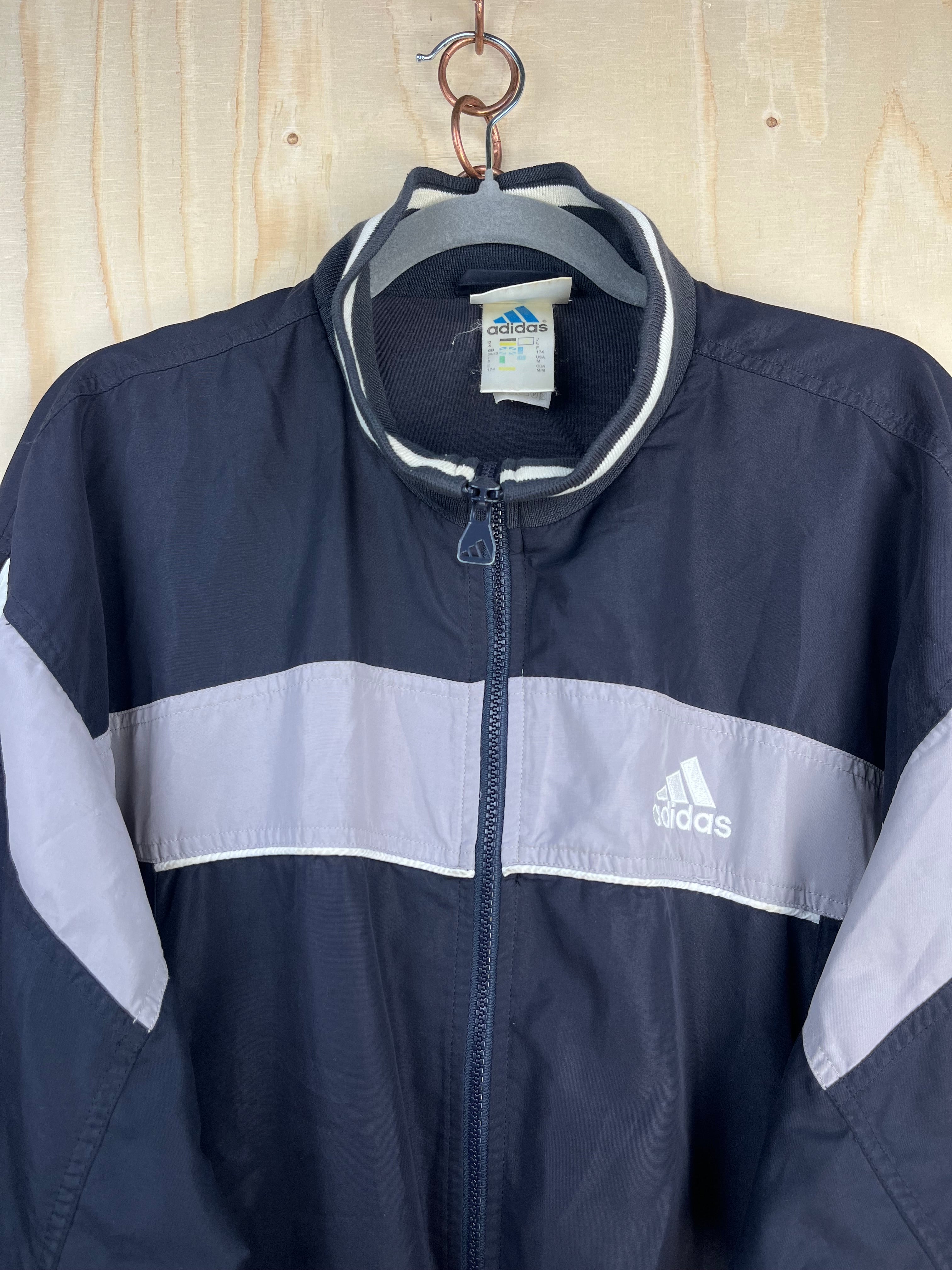 Vintage Adidas Track Jacket Navy Grey 90s Zip-Up
