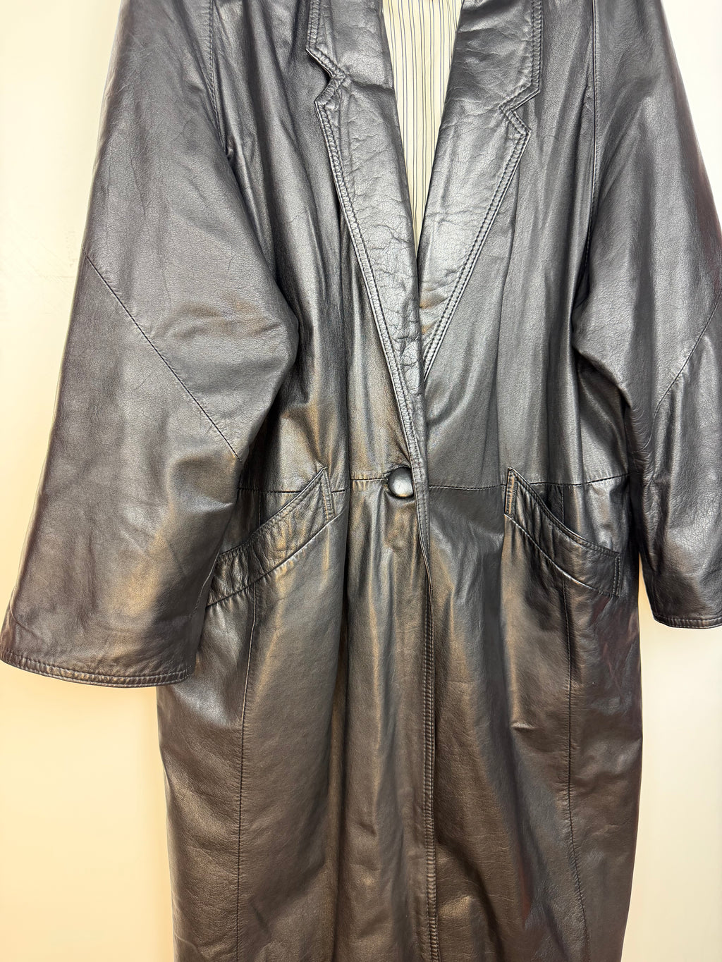 Trench vintage in vera pelle nera LOTUS Fashion anni ’90