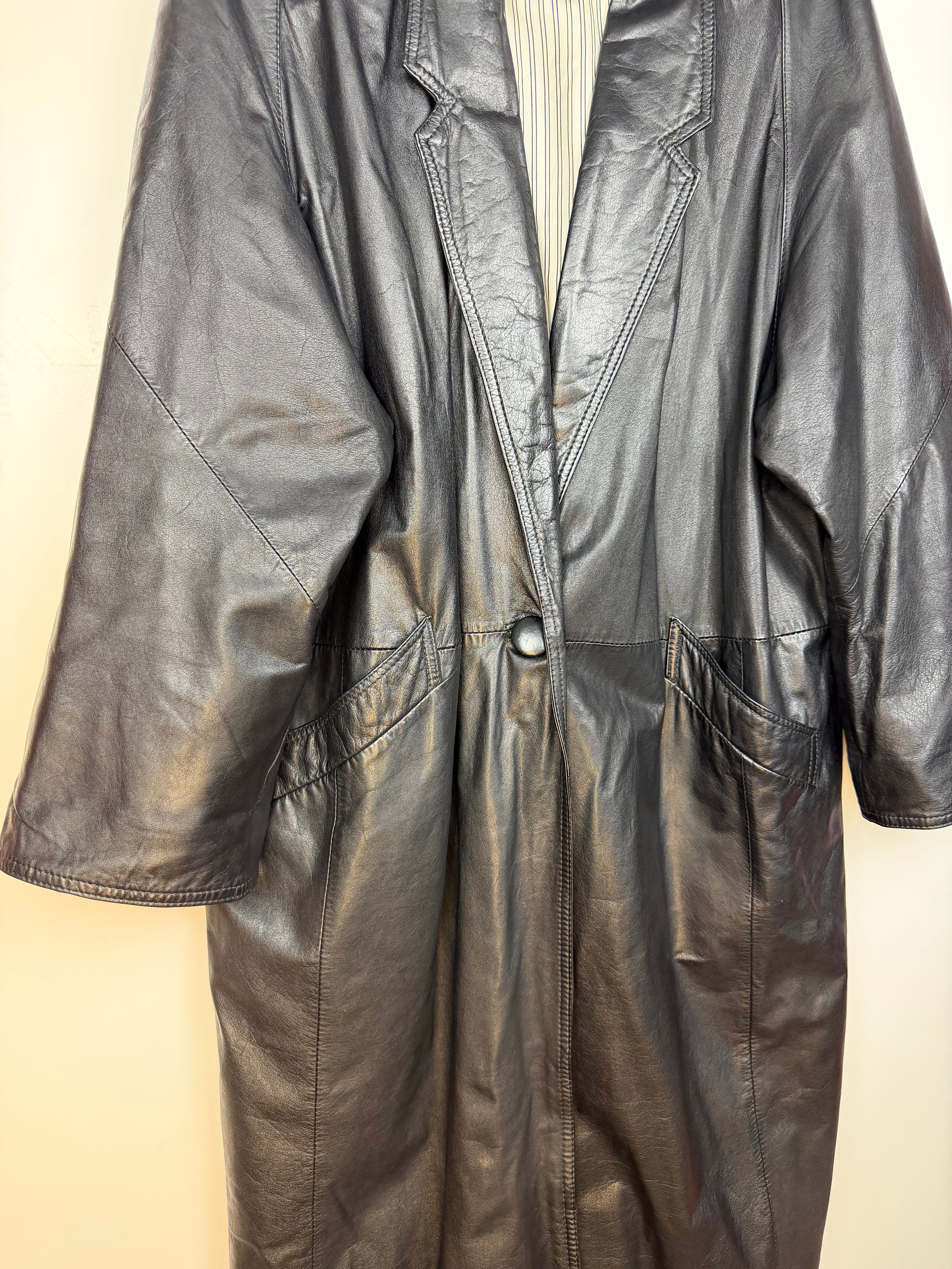 Trench vintage in vera pelle nera LOTUS Fashion anni ’90