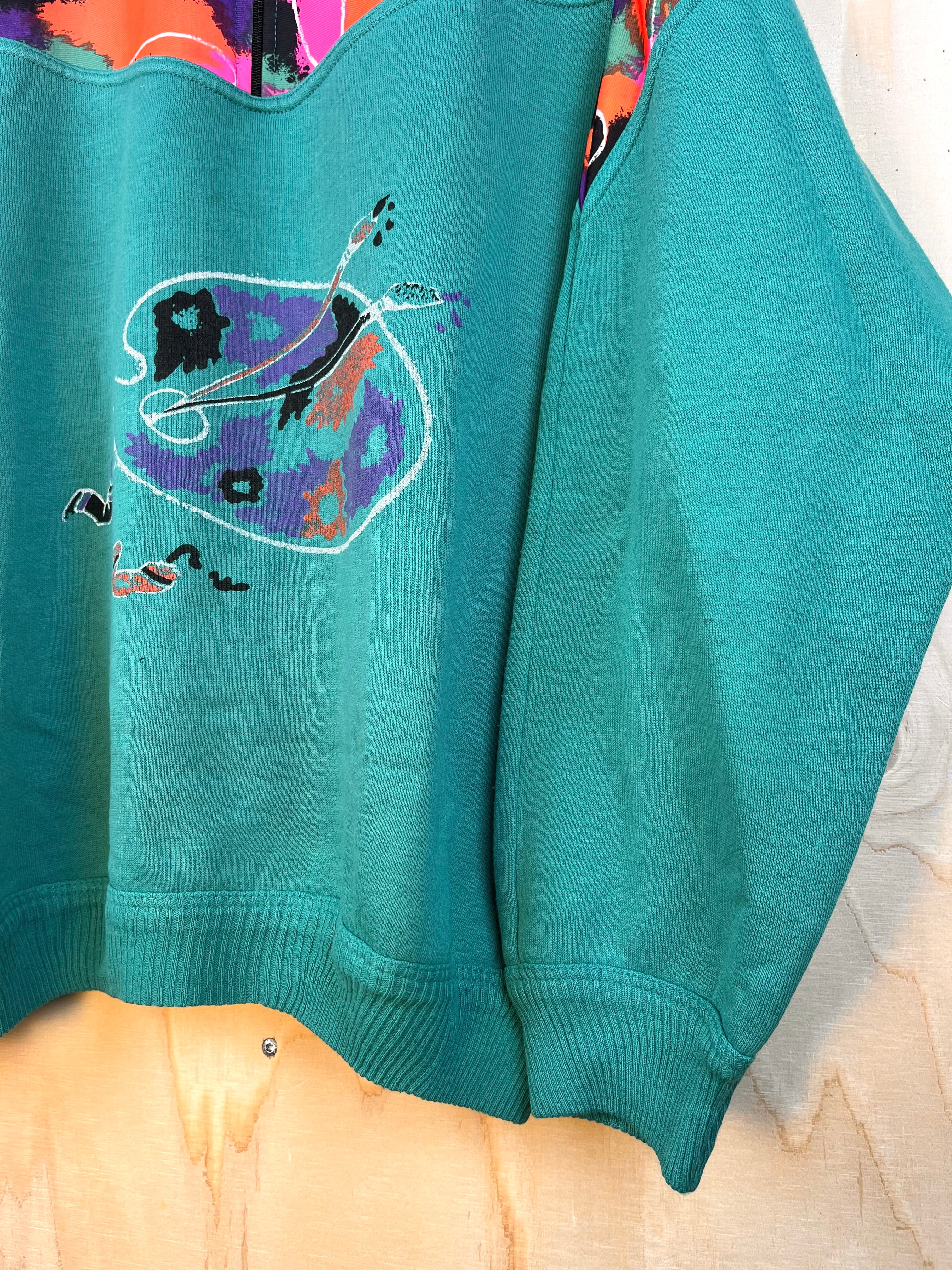 90s Vintage Abstract Color Block Half Zip Sweatshirt