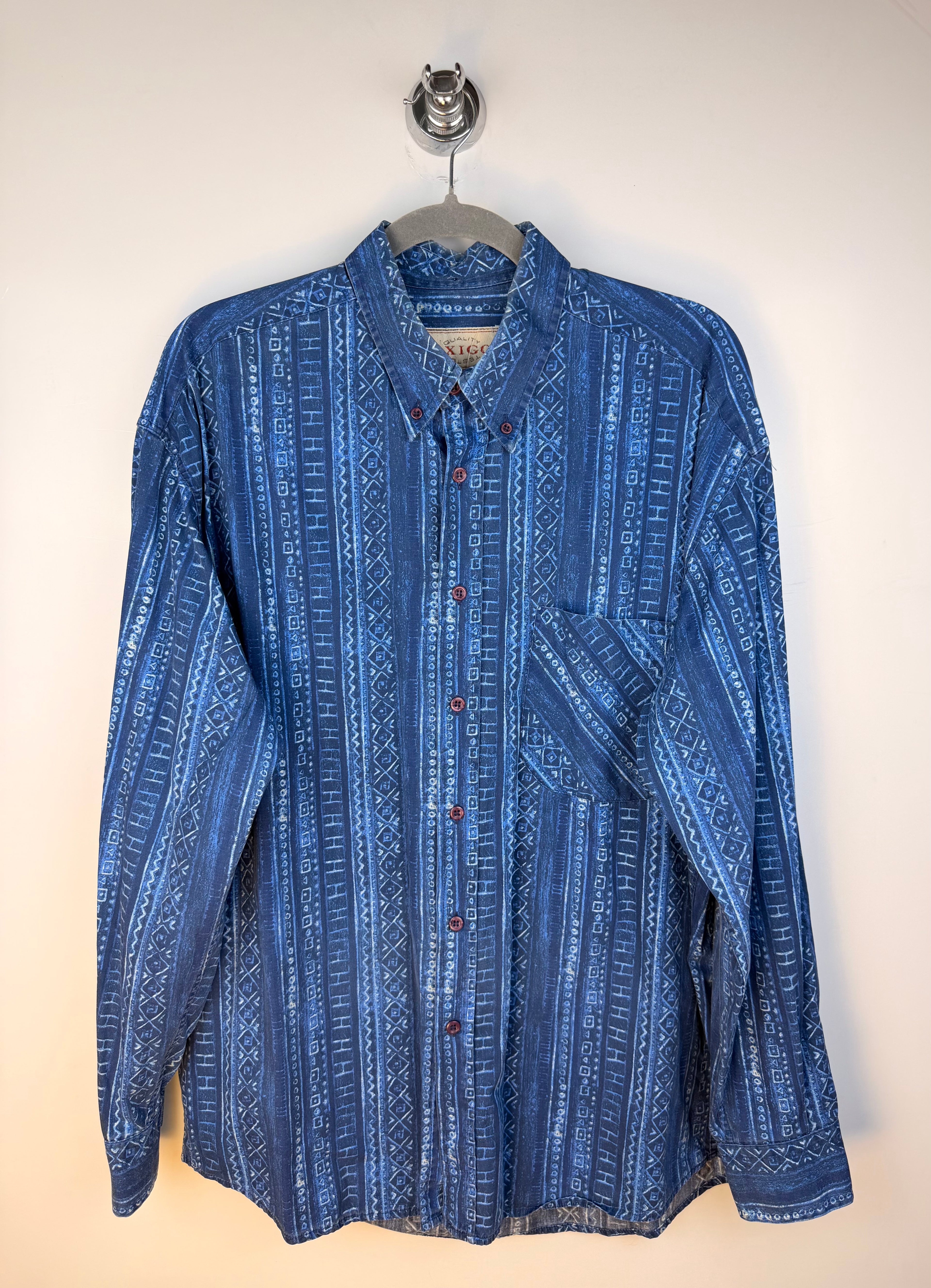 Vintage Exigo 90s Geometric Blue Shirt –