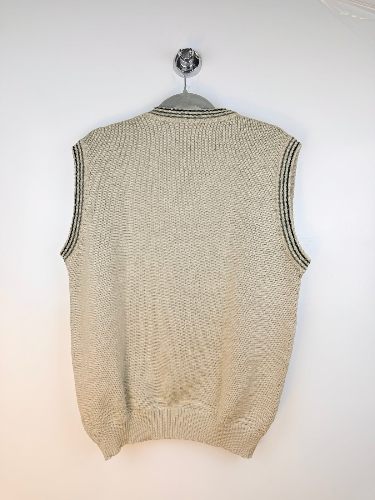 Gilet vintage beige in misto lana con fantasia geometrica
