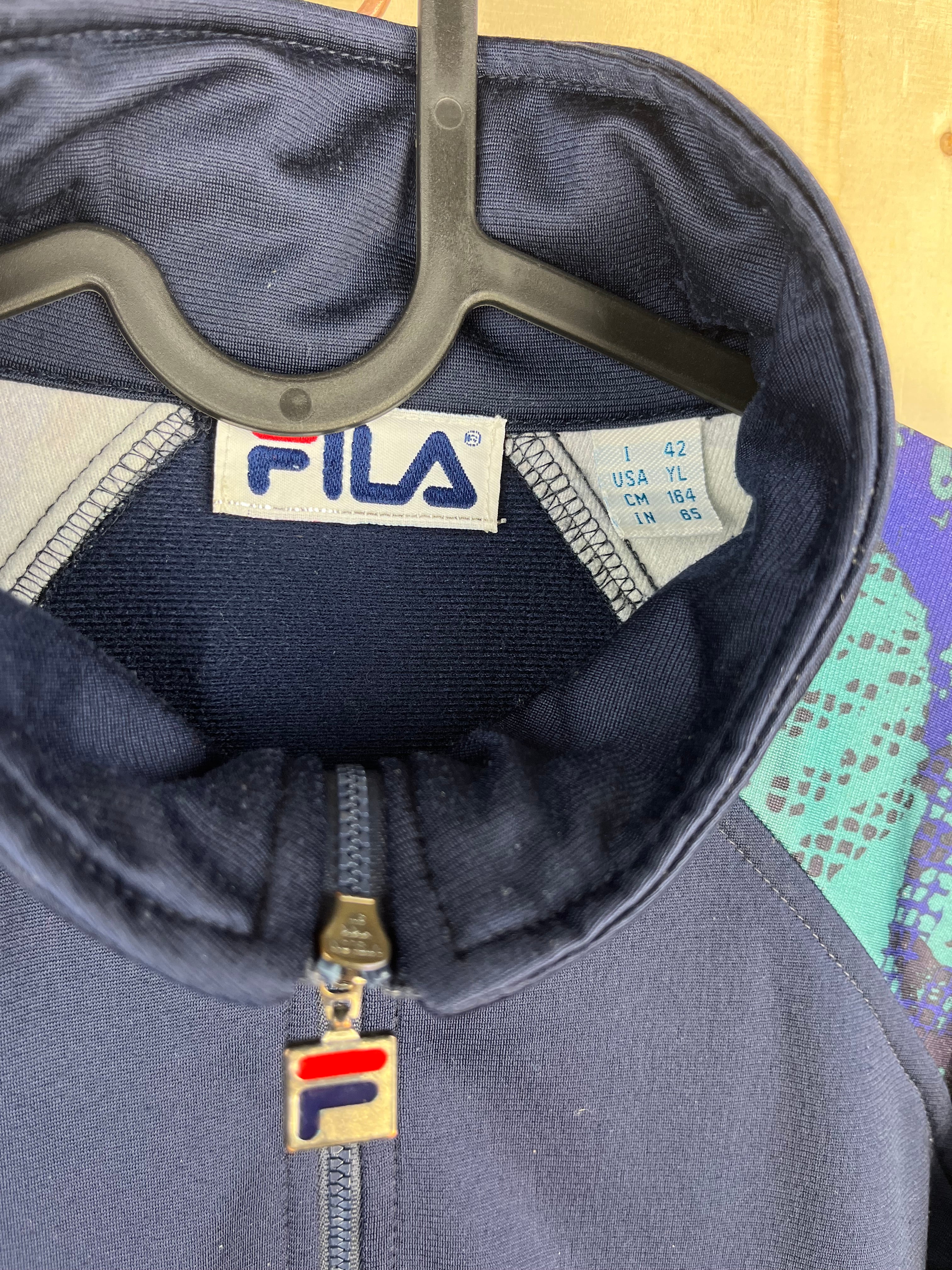 Vintage Fila Track Jacket Pattern 90s Navy Blue Zip-Up