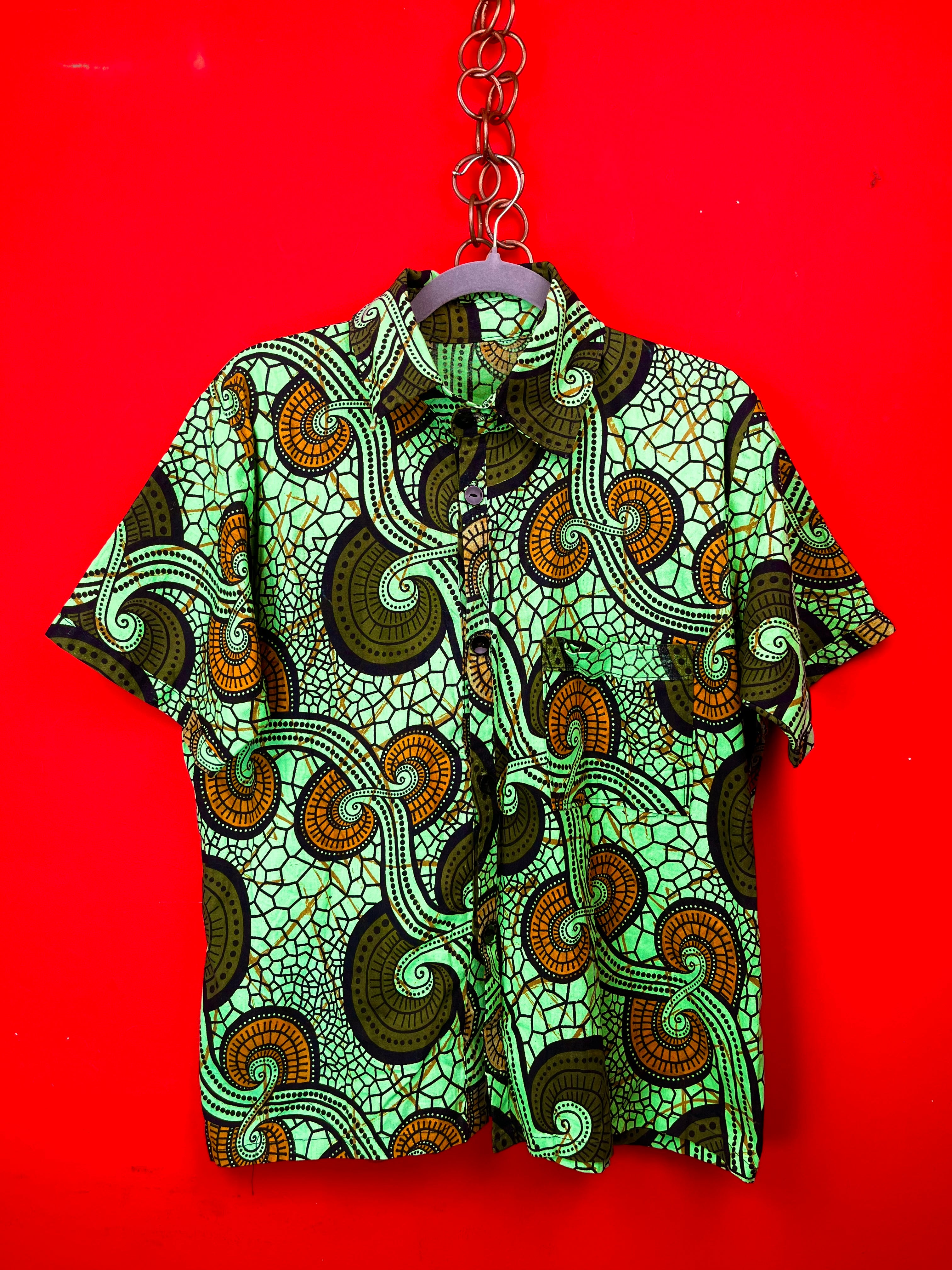 Camicia Vintage in Tessuto Africano Originale Wax Print