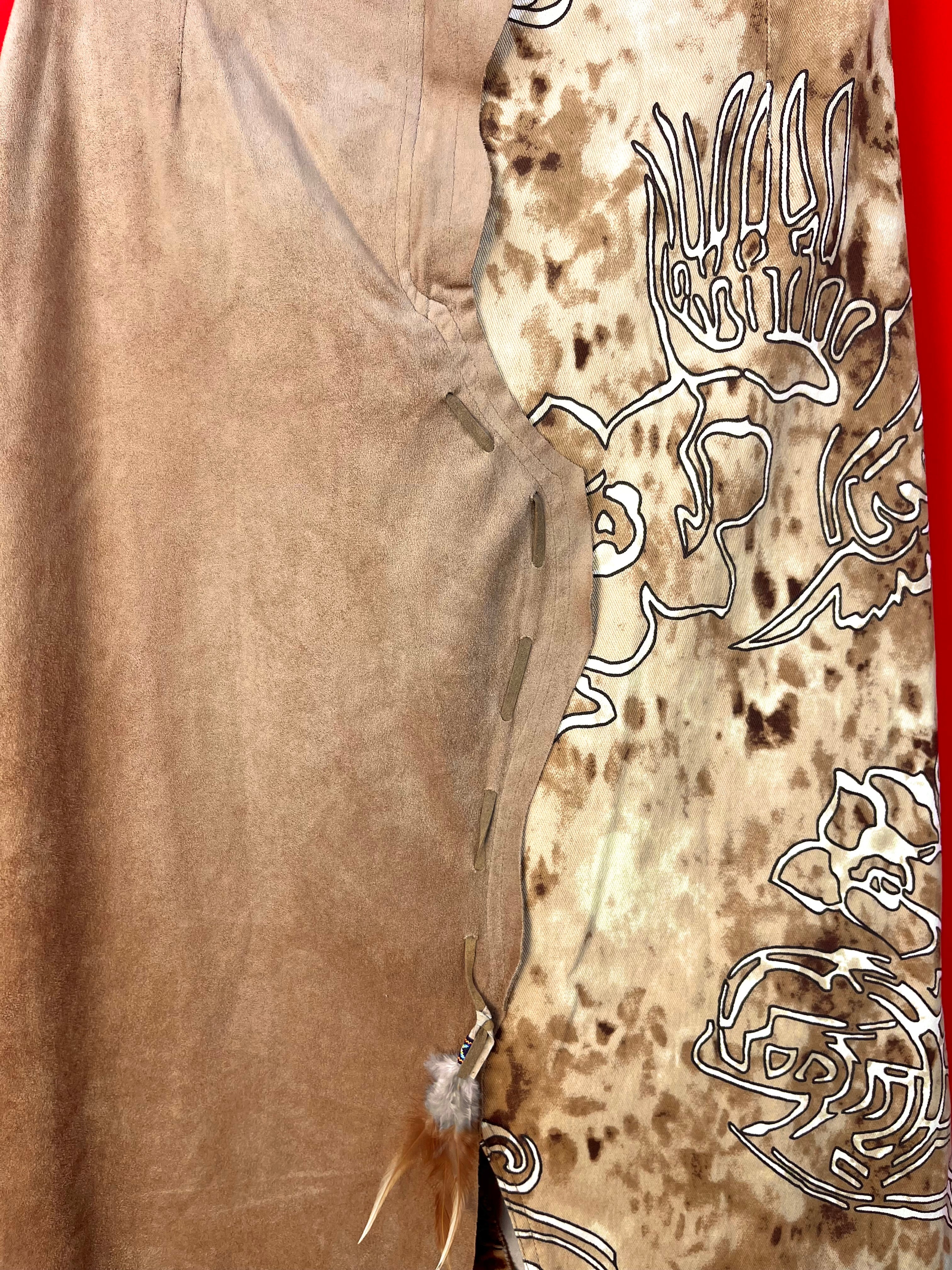 Vintage Asymmetric Wrap Skirt in Suede Effect & Abstract Print – Made in Italy