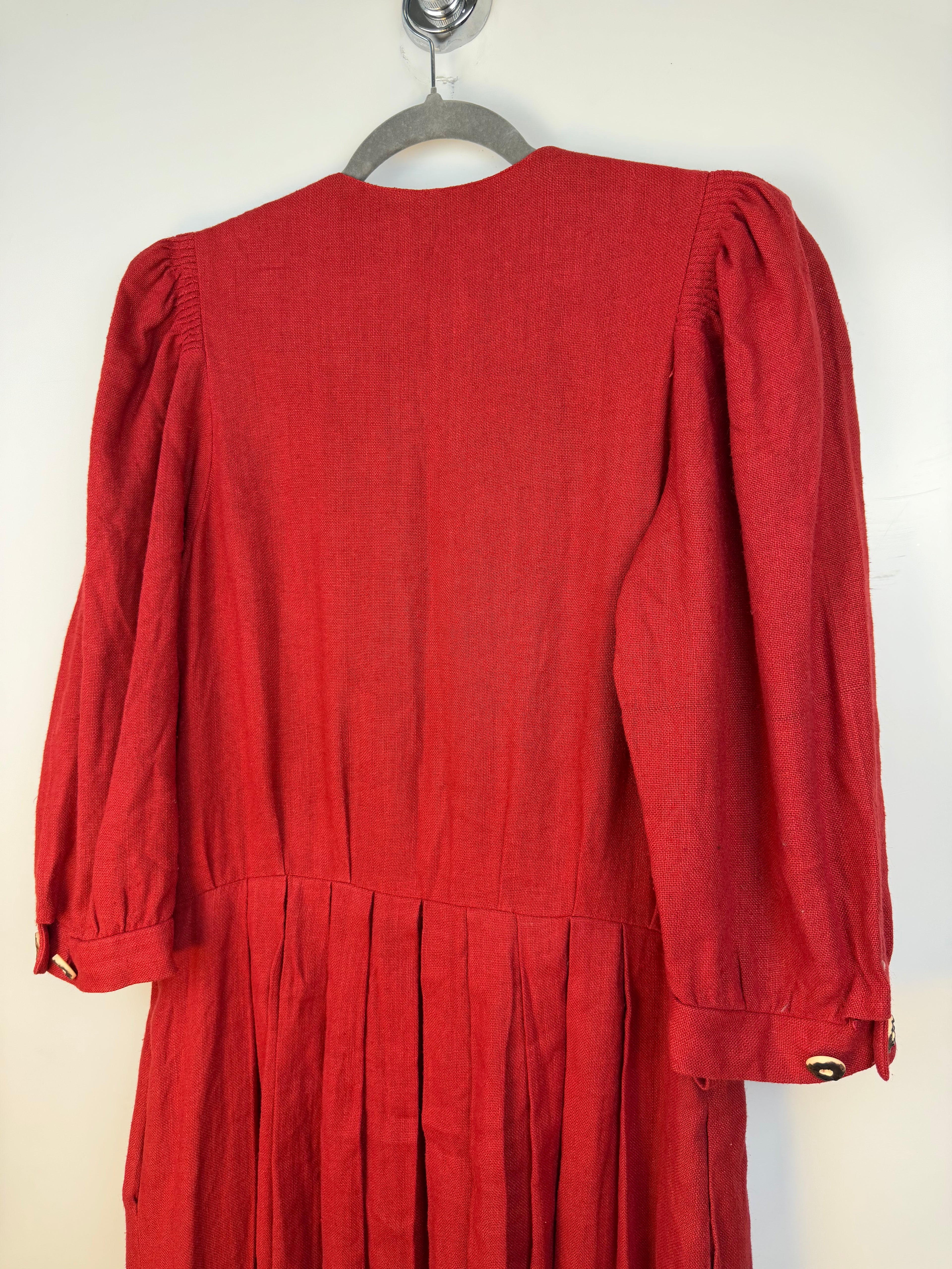 Vintage Austrian Linen Blend Dress by H. Moser – Red & Green Tirolean Maxi Dress