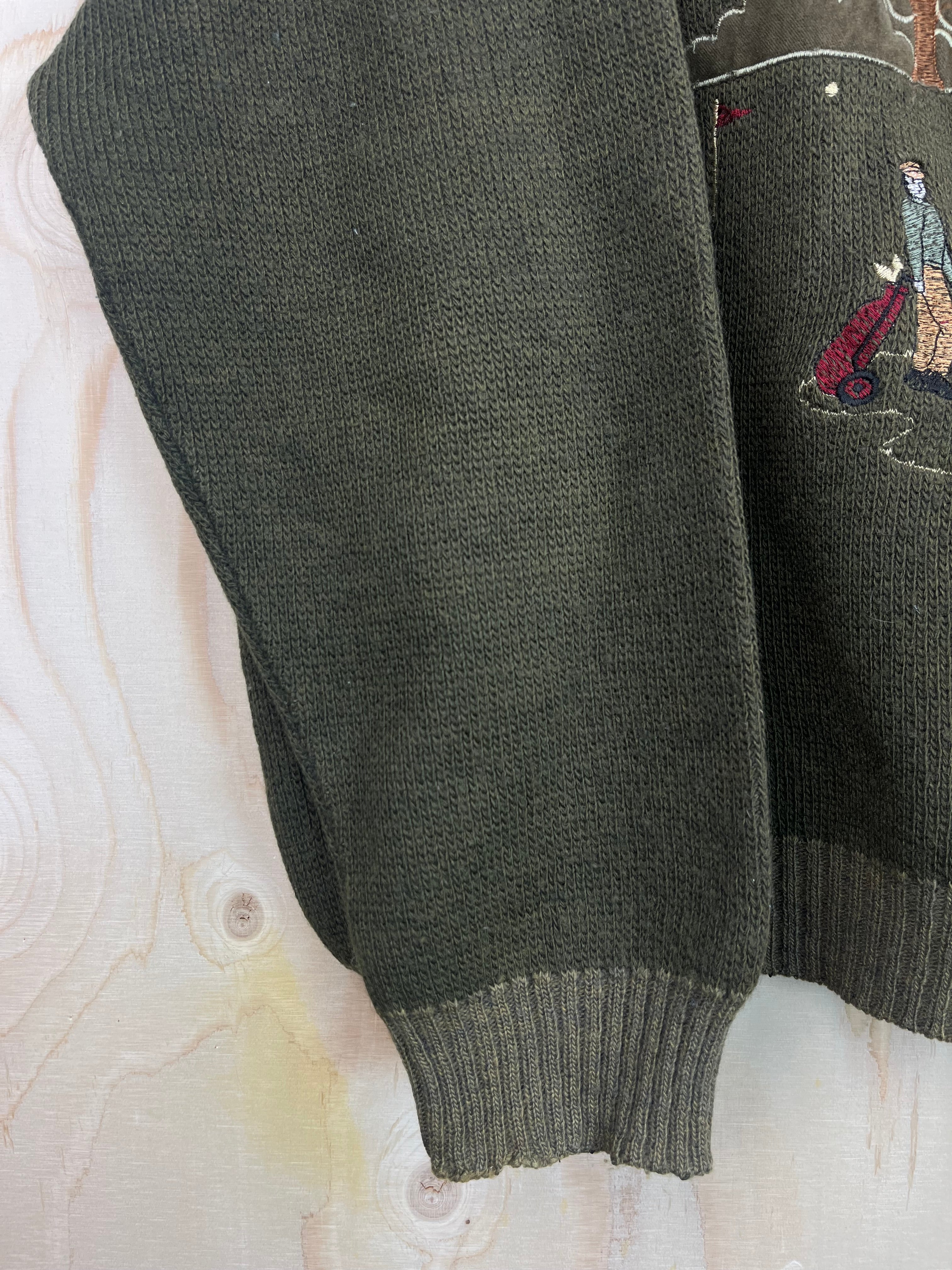 Vintage Golf Embroidered Sweater Green Wool Blend Oversized Crewneck