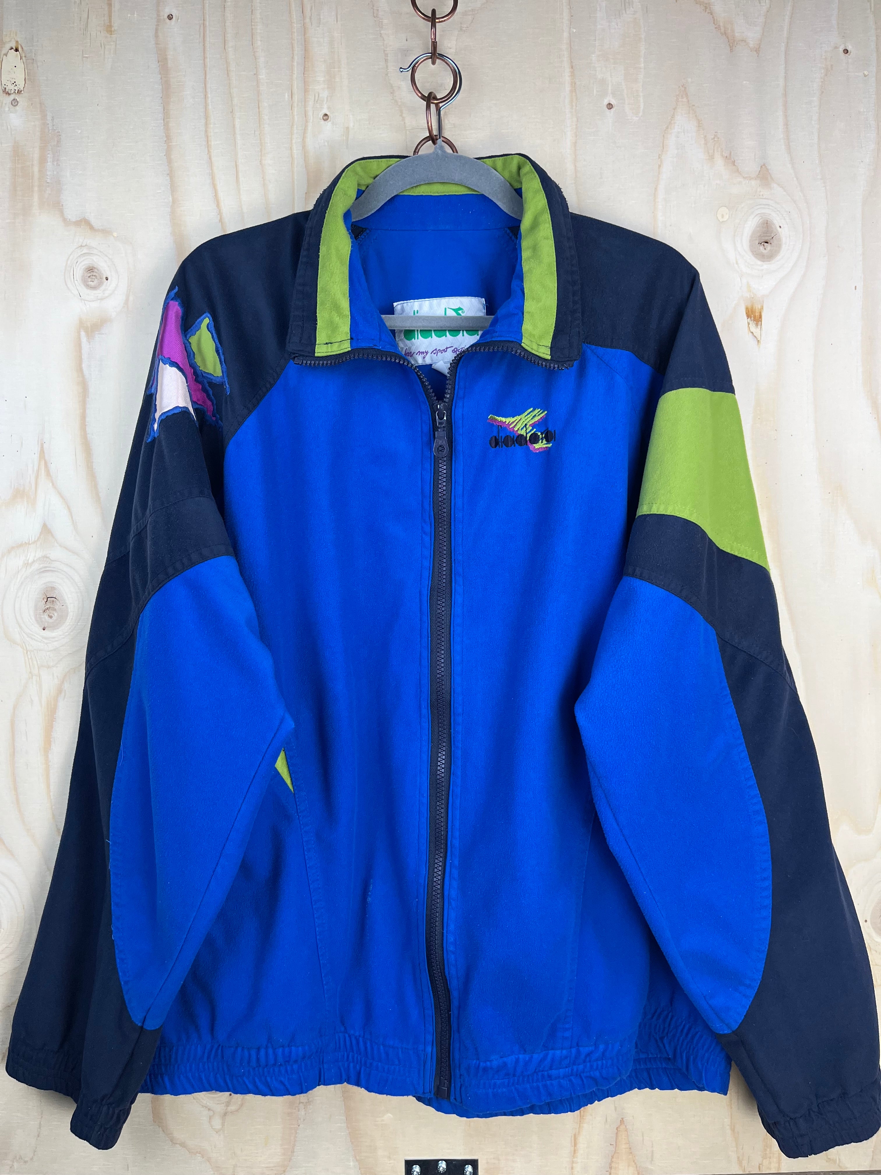 Vintage Diadora Track Jacket Blue Green Colorblock Full Zip L