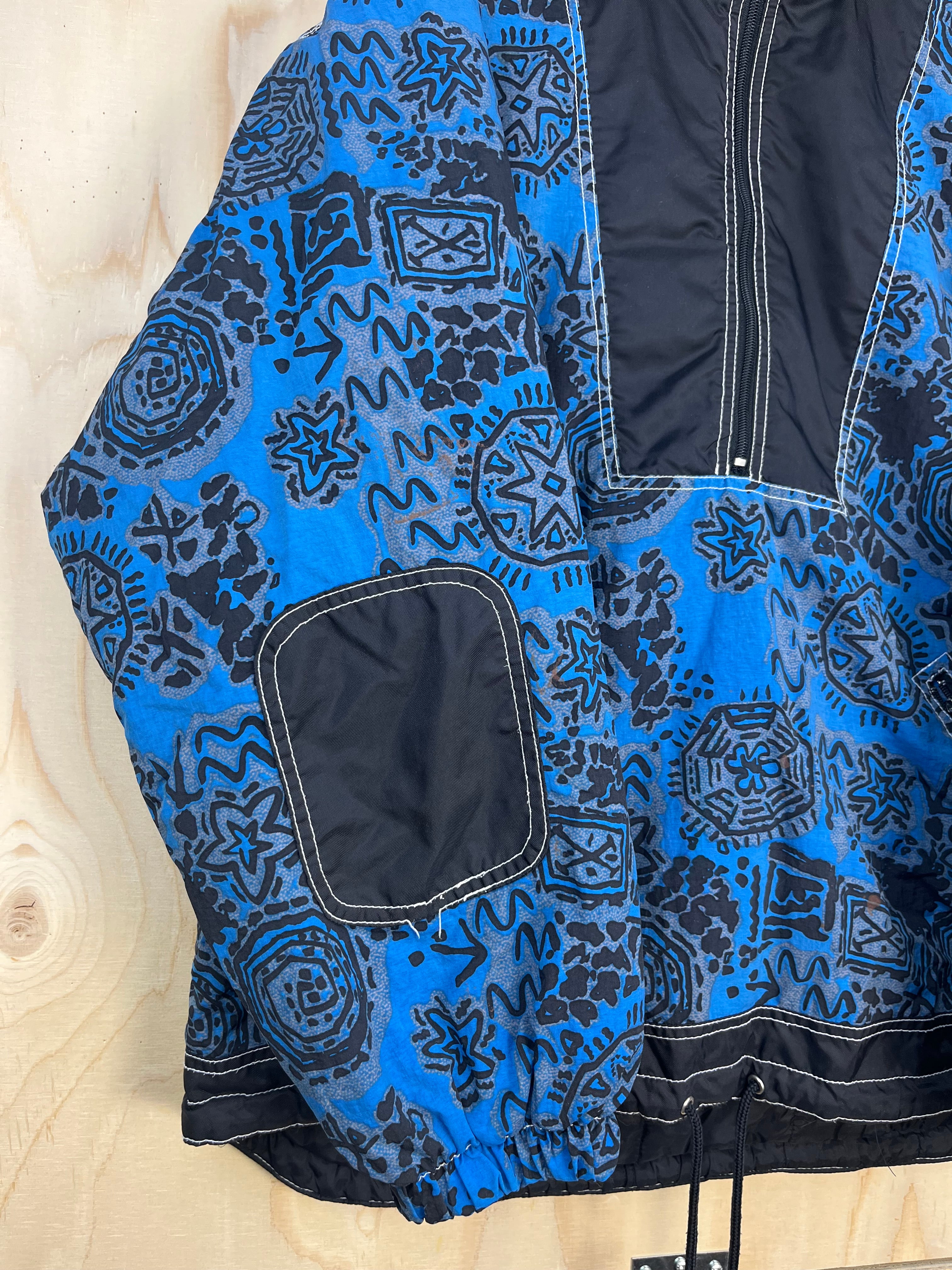 Vintage 90s Pattern Pullover Jacket Half Zip Blue Abstract Jacket