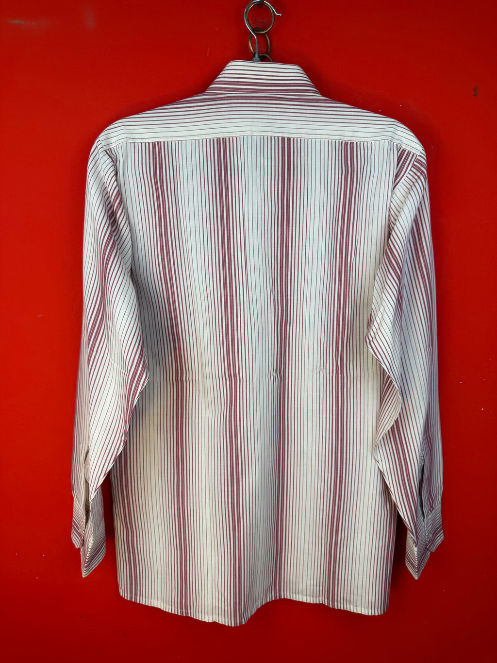 Vintage Camicia Uomo a Righe Bordeaux in Cotone 95% – Taschino Frontale