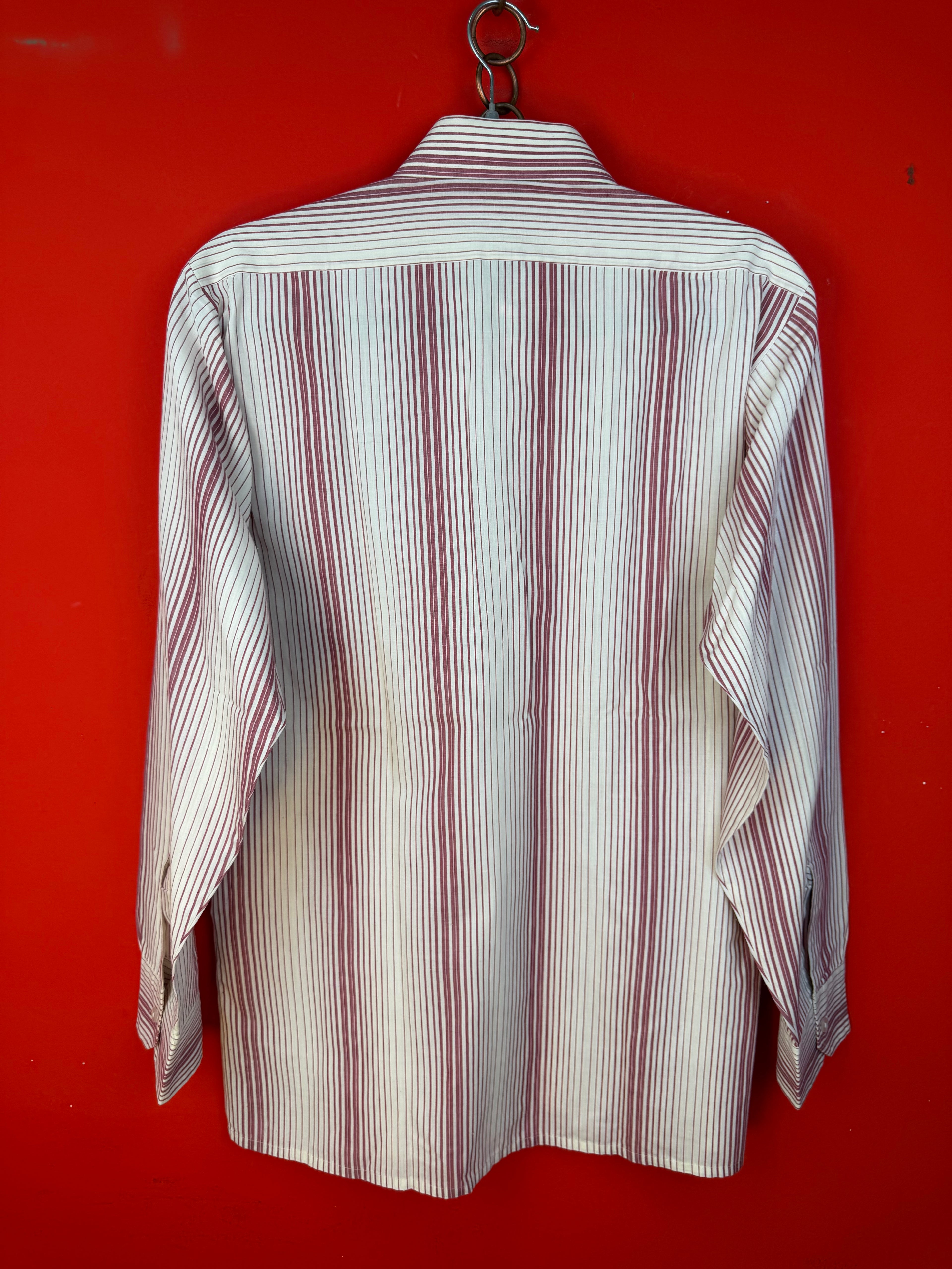 Vintage Camicia Uomo a Righe Bordeaux in Cotone 95% – Taschino Frontale