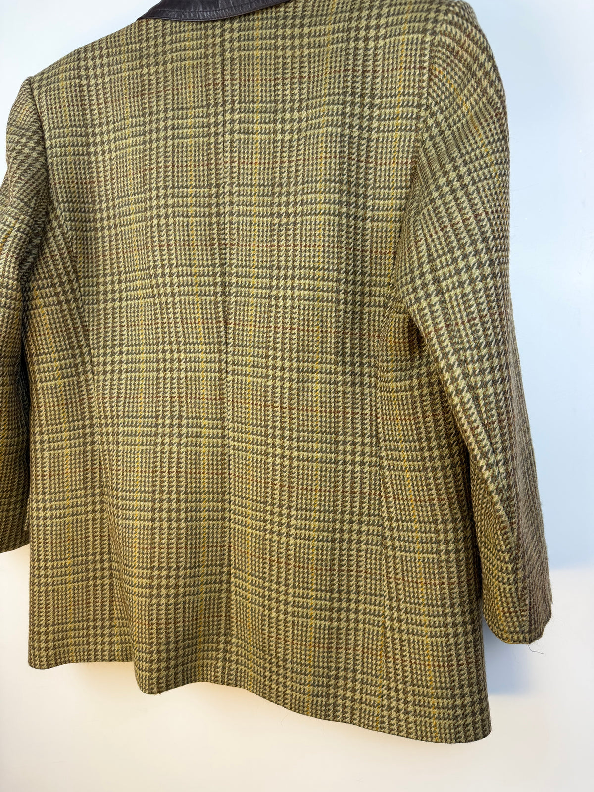 Blazer vintage 80s in lana vergine – check verde e collo a contrasto