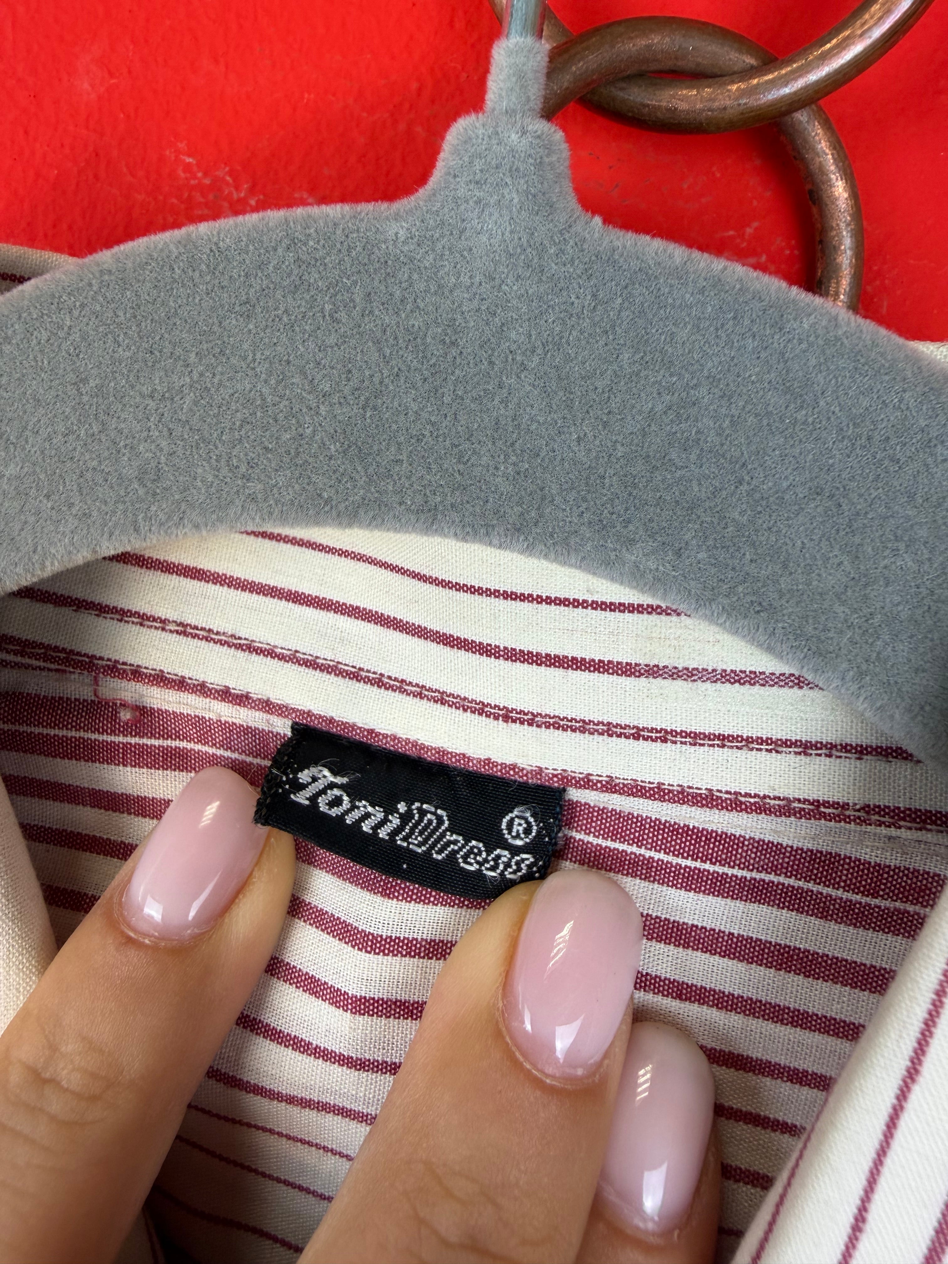 Vintage Camicia Uomo a Righe Bordeaux in Cotone 95% – Taschino Frontale