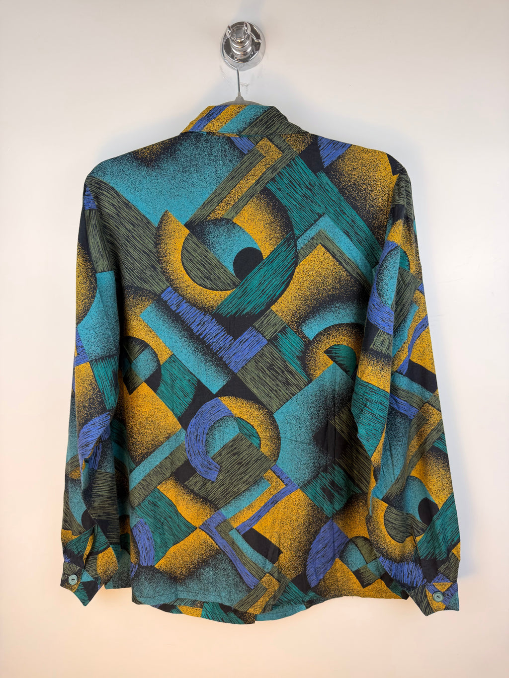 Camicia vintage fantasia geometrica – turchese e senape
