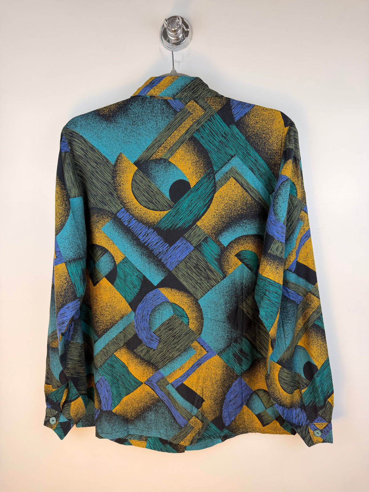 Camicia vintage fantasia geometrica – turchese e senape