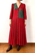 Vintage Austrian Linen Blend Dress by H. Moser – Red & Green Tirolean Maxi Dress