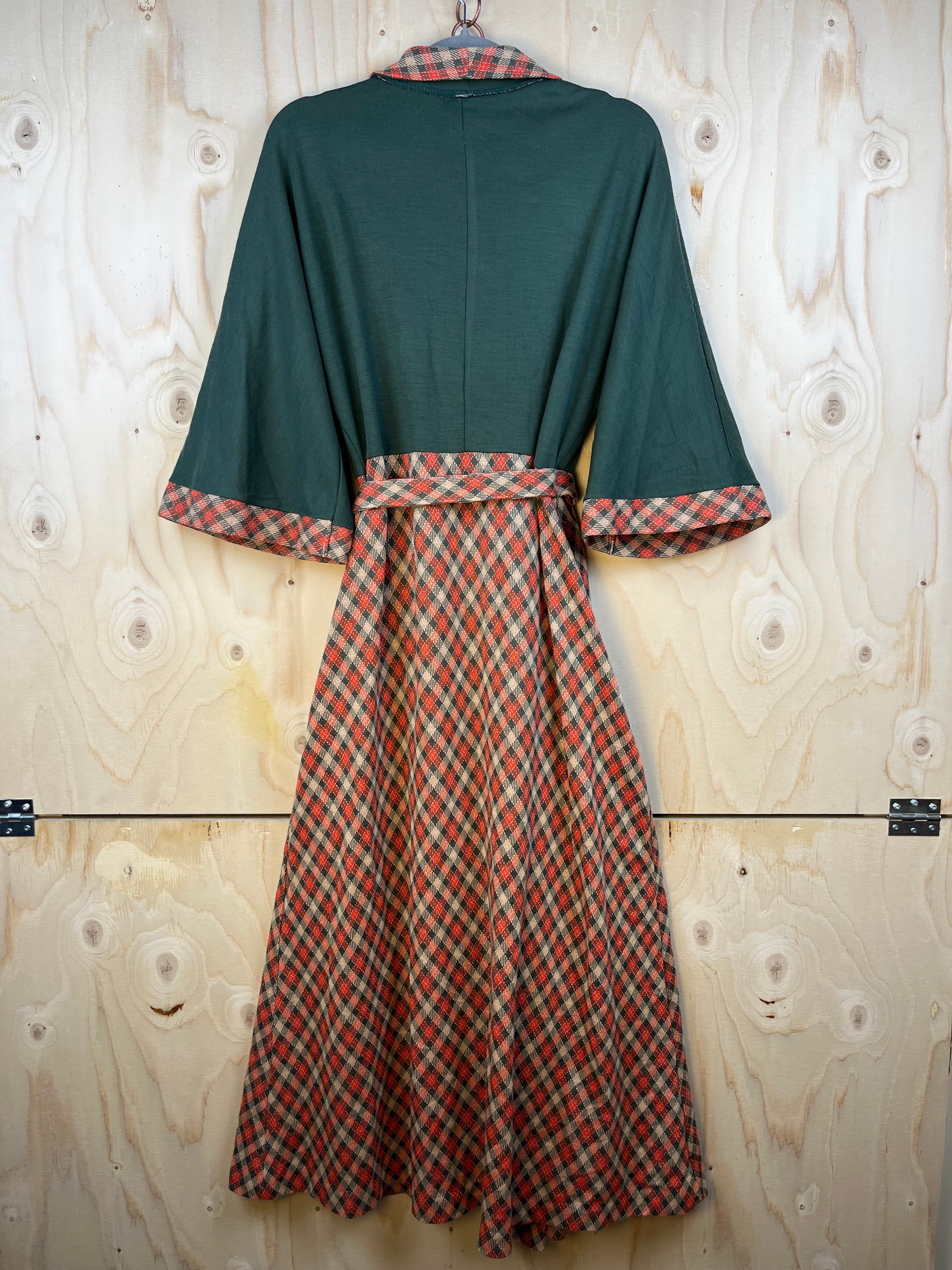 Vintage Wrap Dress Green Top Plaid Skirt Midi Dress