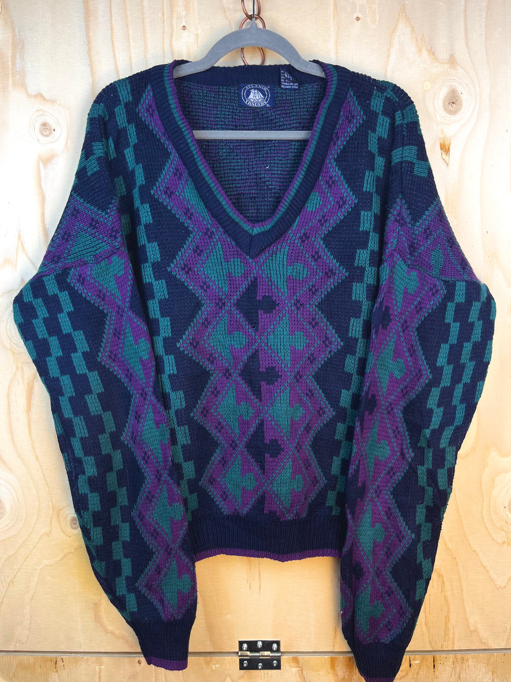 Vintage Pattern Knit Sweater Purple & Green