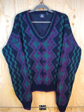 Vintage Pattern Knit Sweater Purple & Green