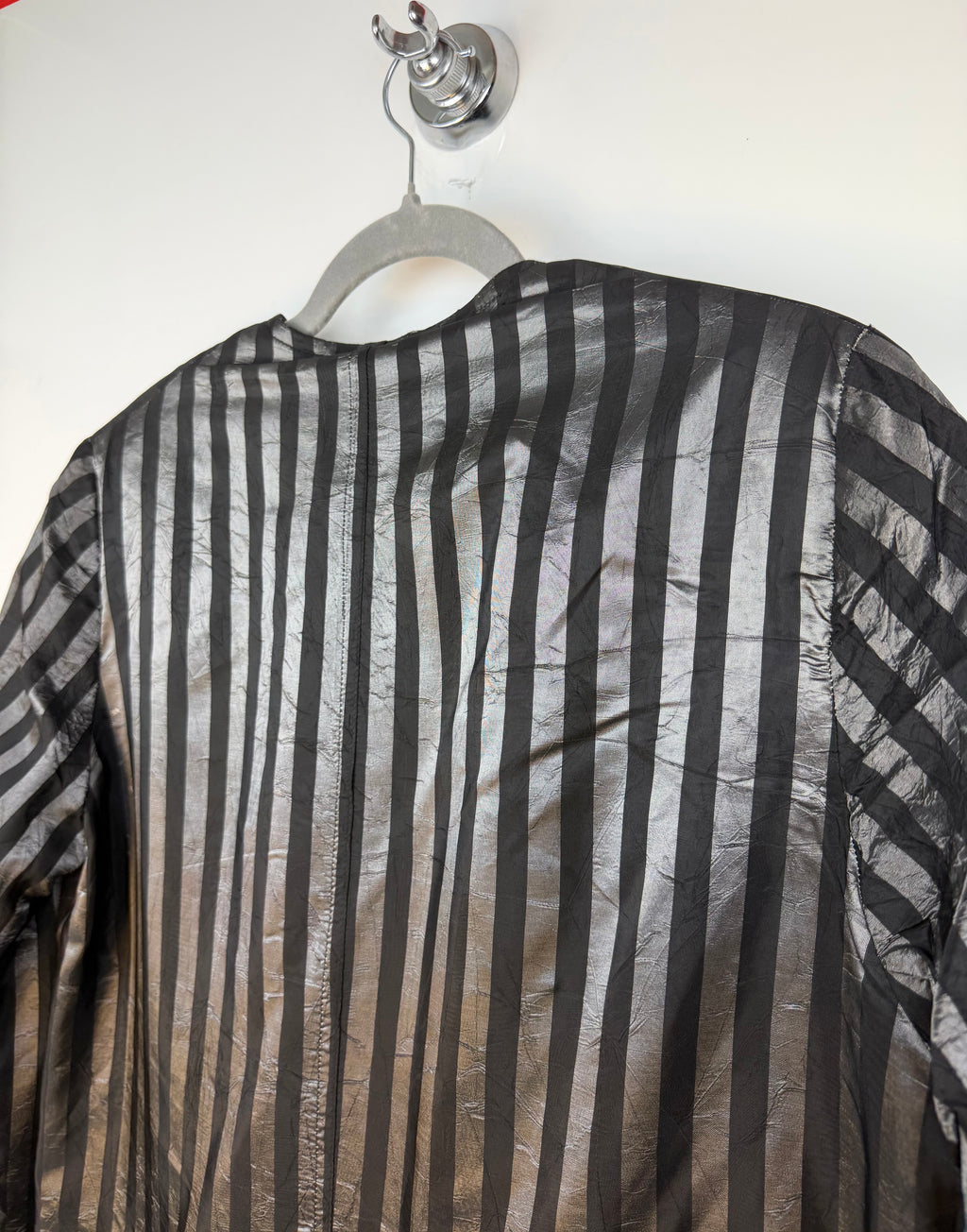 Blazer vintage lungo Wolfgang Kaiser nero a righe lucide in acetato