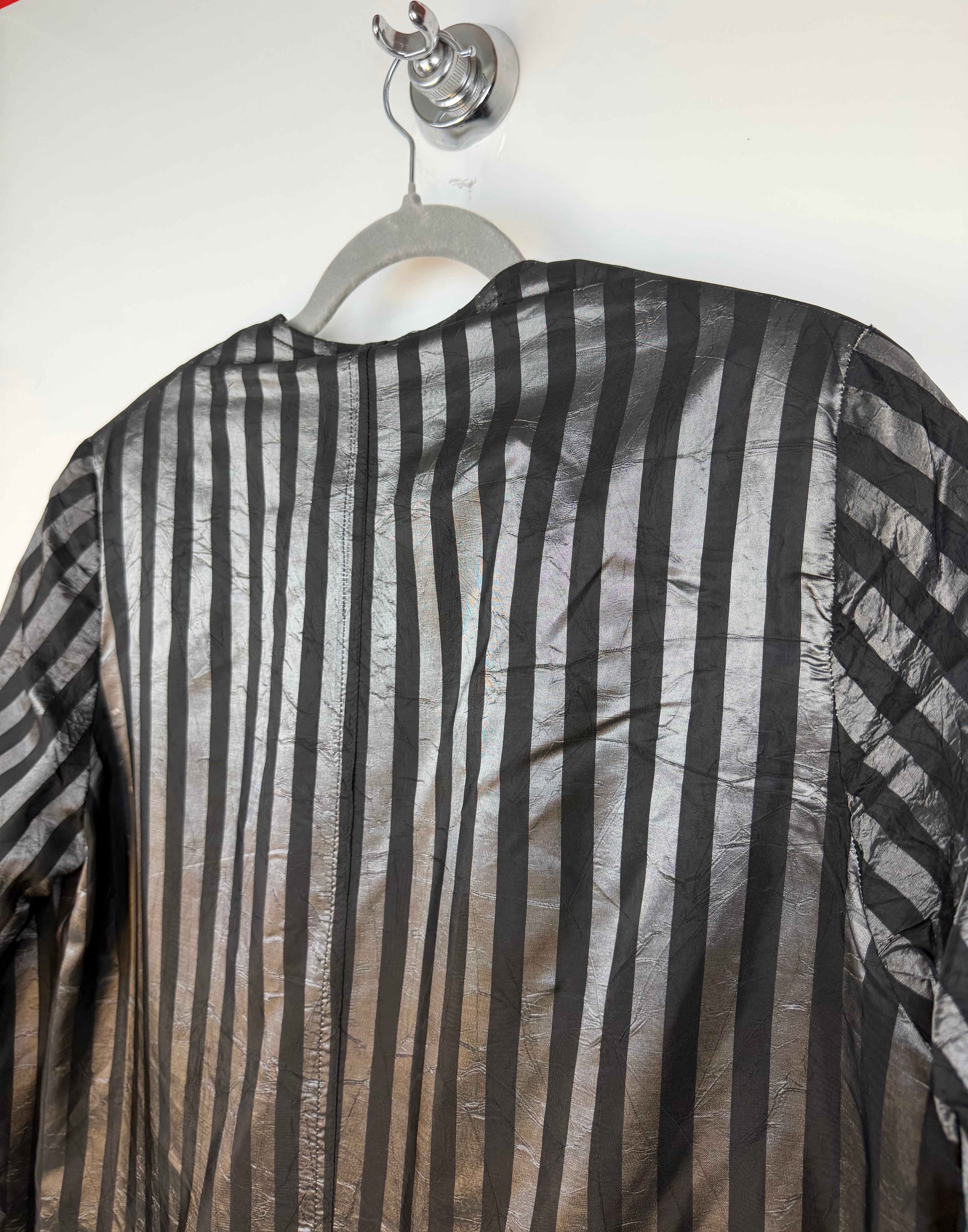 Blazer vintage lungo Wolfgang Kaiser nero a righe lucide in acetato
